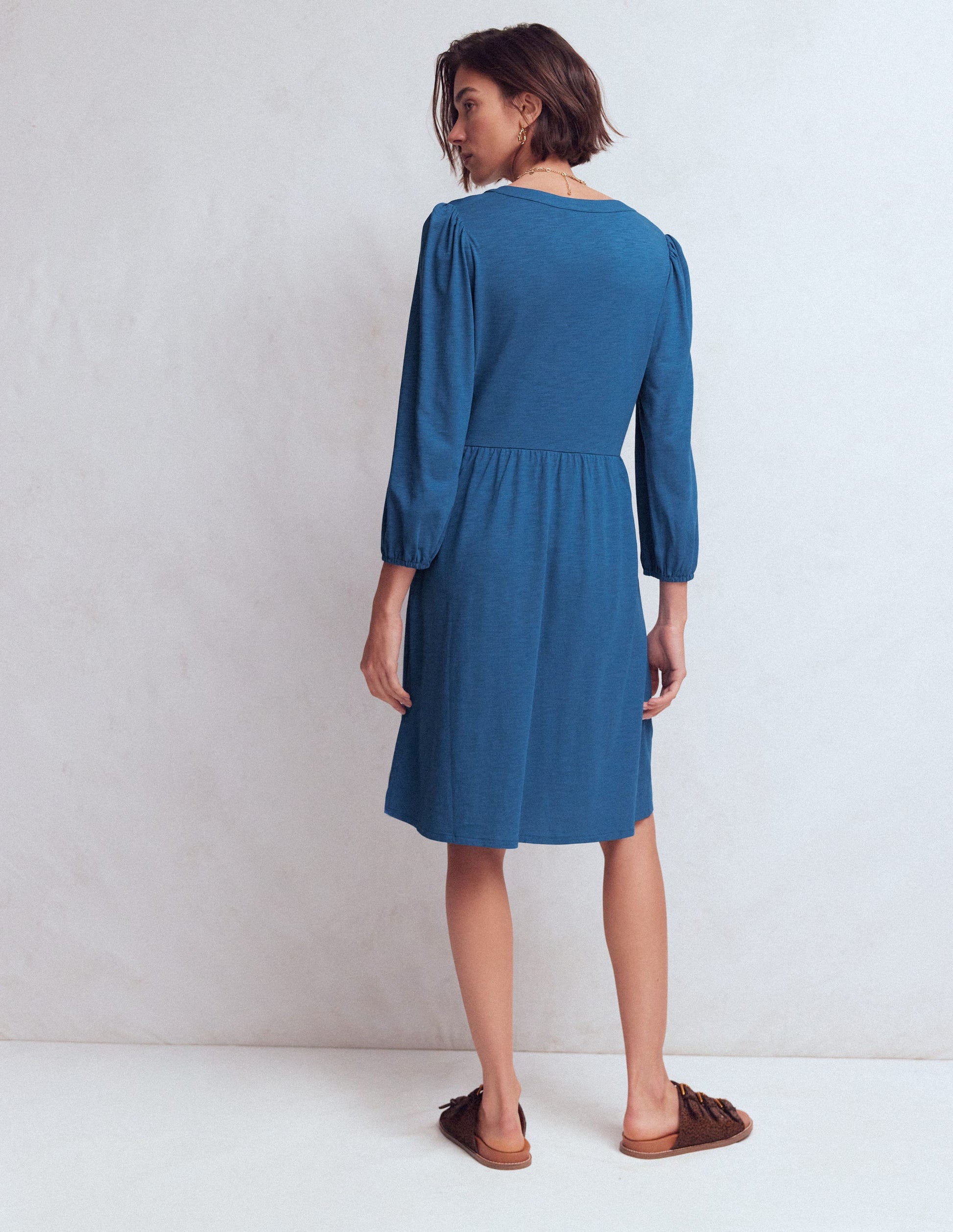 Cathy Notch Neck Jersey Dress-Tourmaline Blue-3