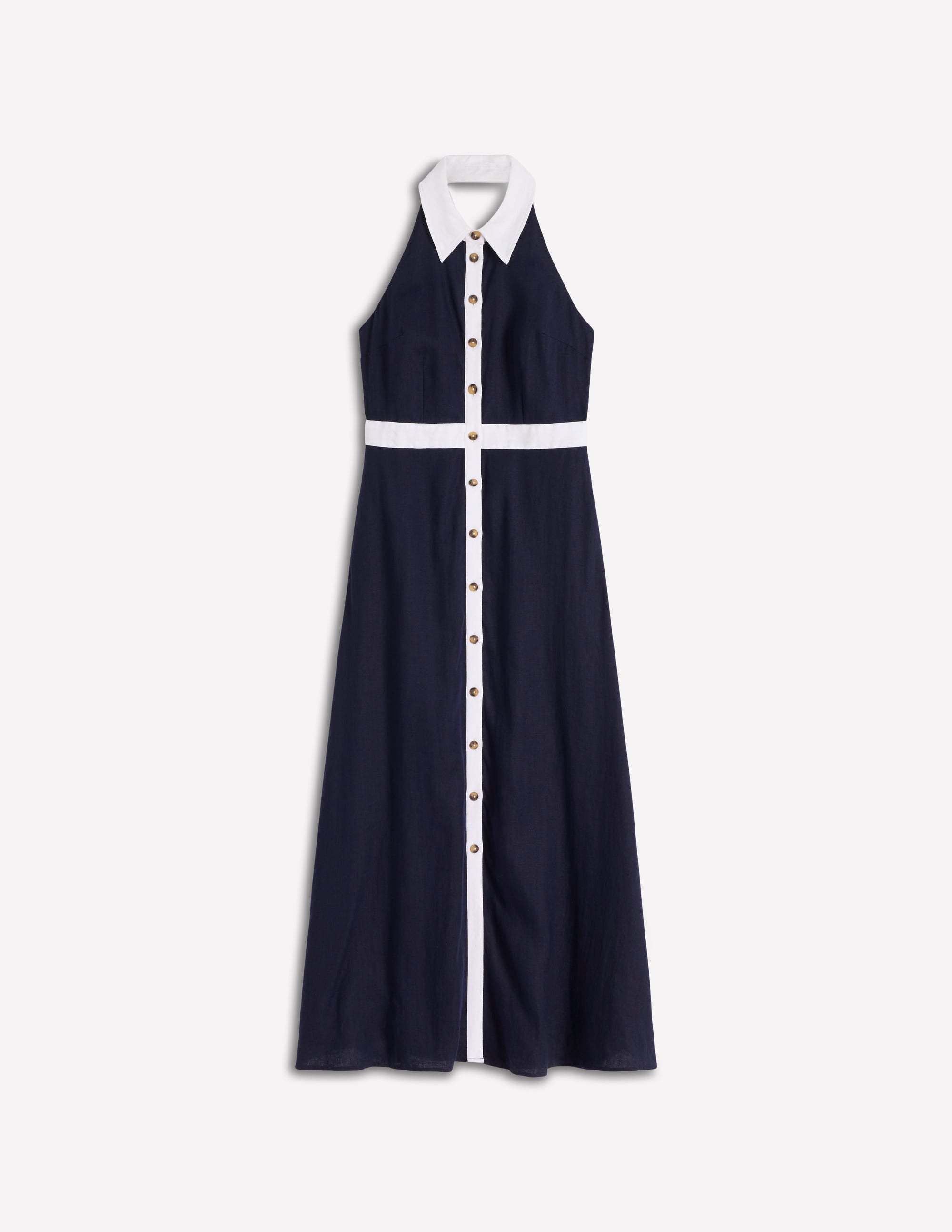 Eva Linen Blend Maxi Dress-Navy Ivory - Image 6