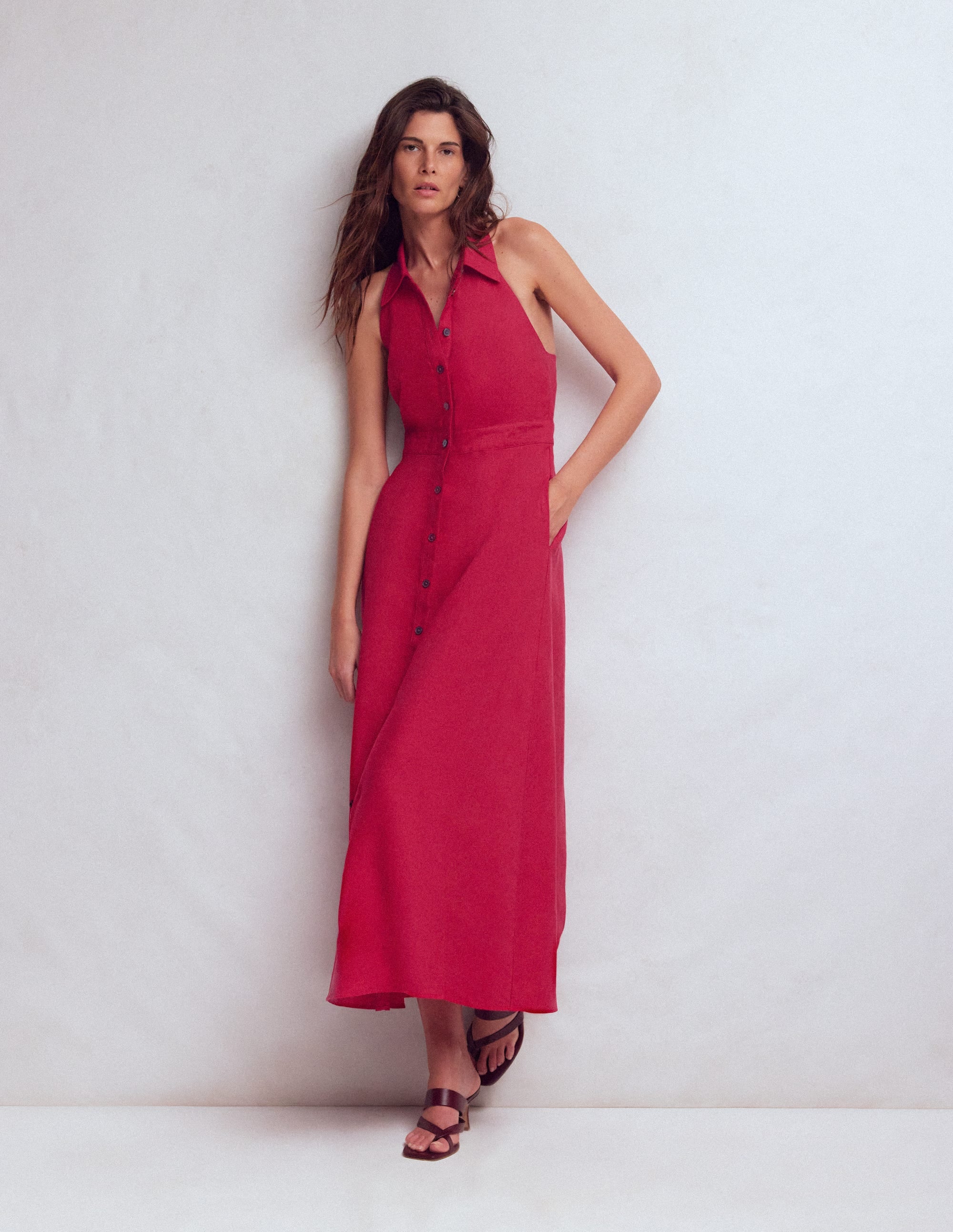 Eva Linen Blend Maxi Dress-Pomegranate - Image 4