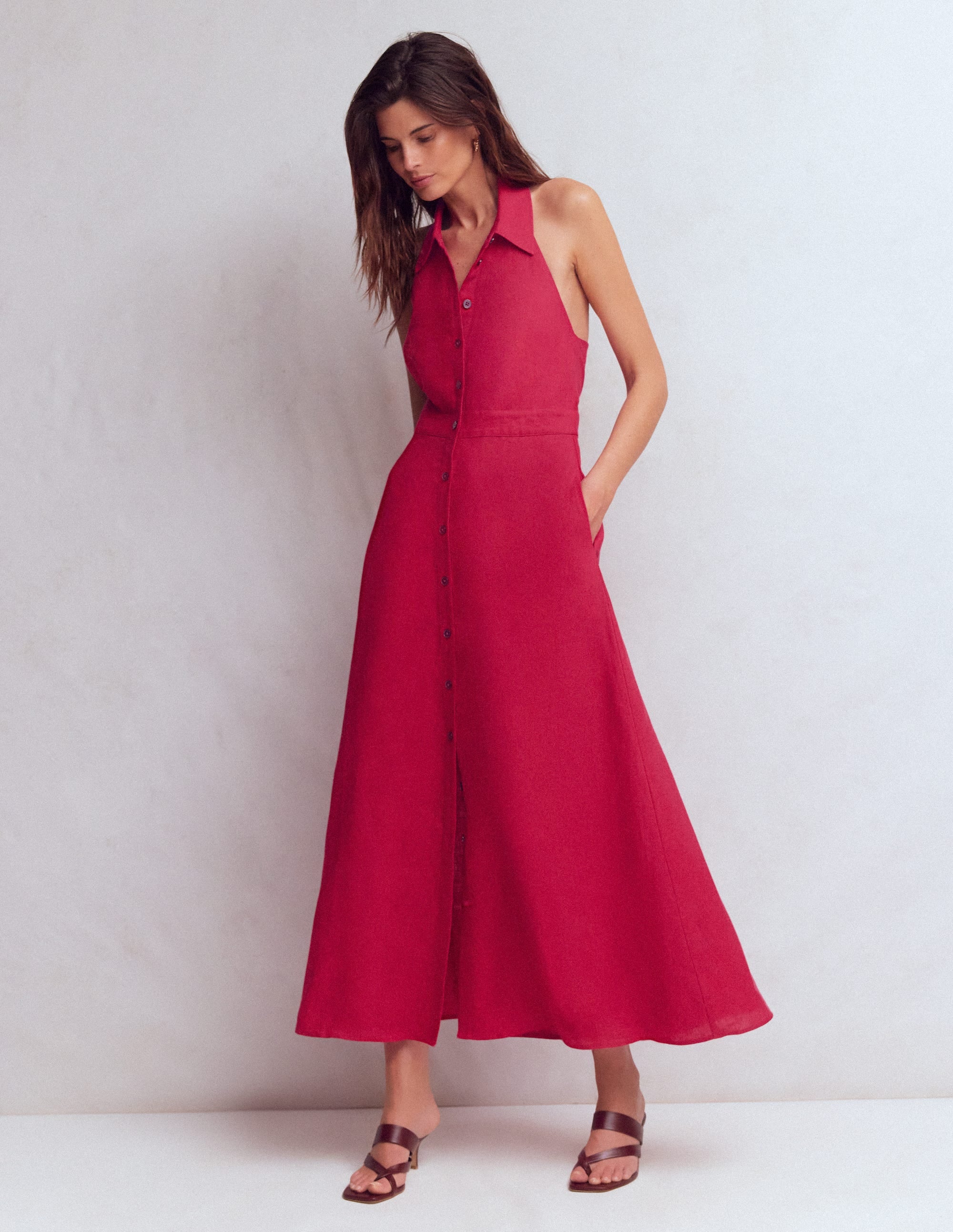 Eva Linen Blend Maxi Dress-Pomegranate - Image 5