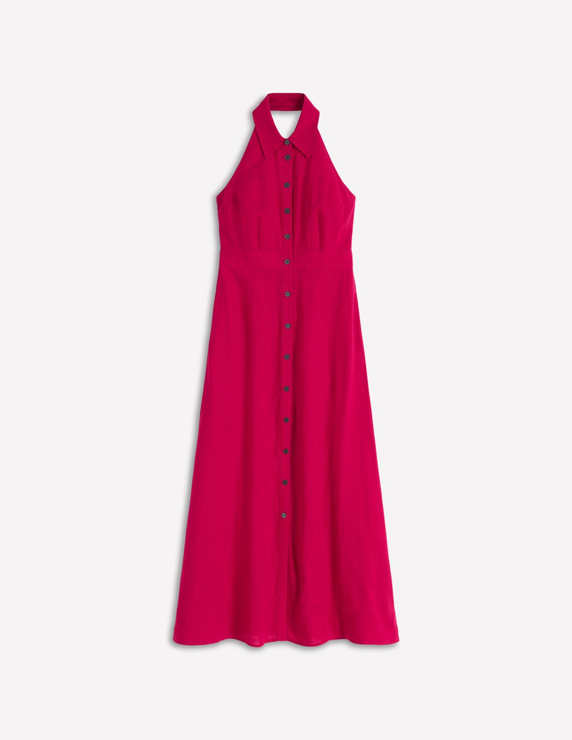 Collar Halter Neck Linen Dress-Pomegranate-6