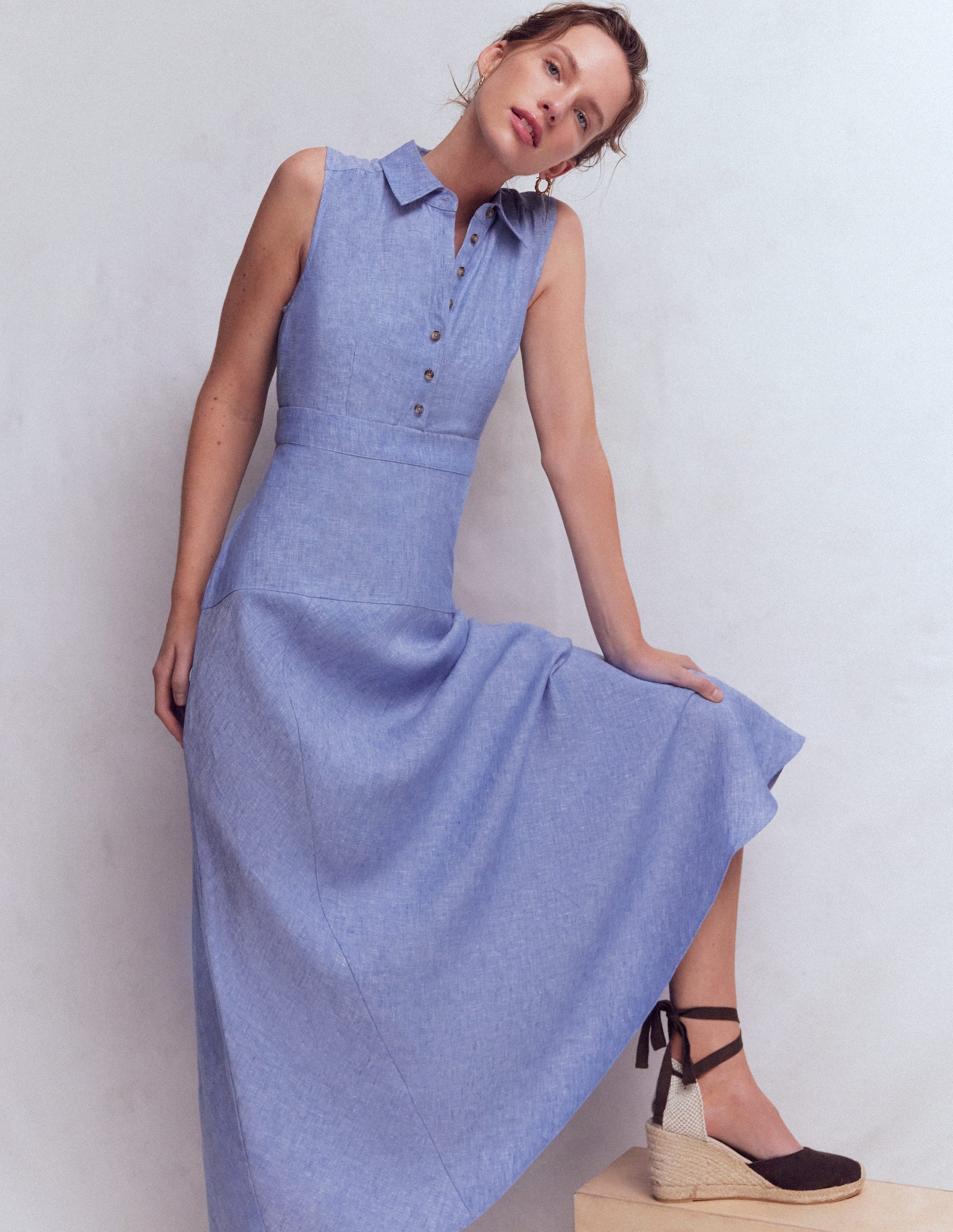 Erma Drop Waist Linen Dress-Chambray | Boden UK Erma Drop Waist Linen Dress-Chambray | Boden UK