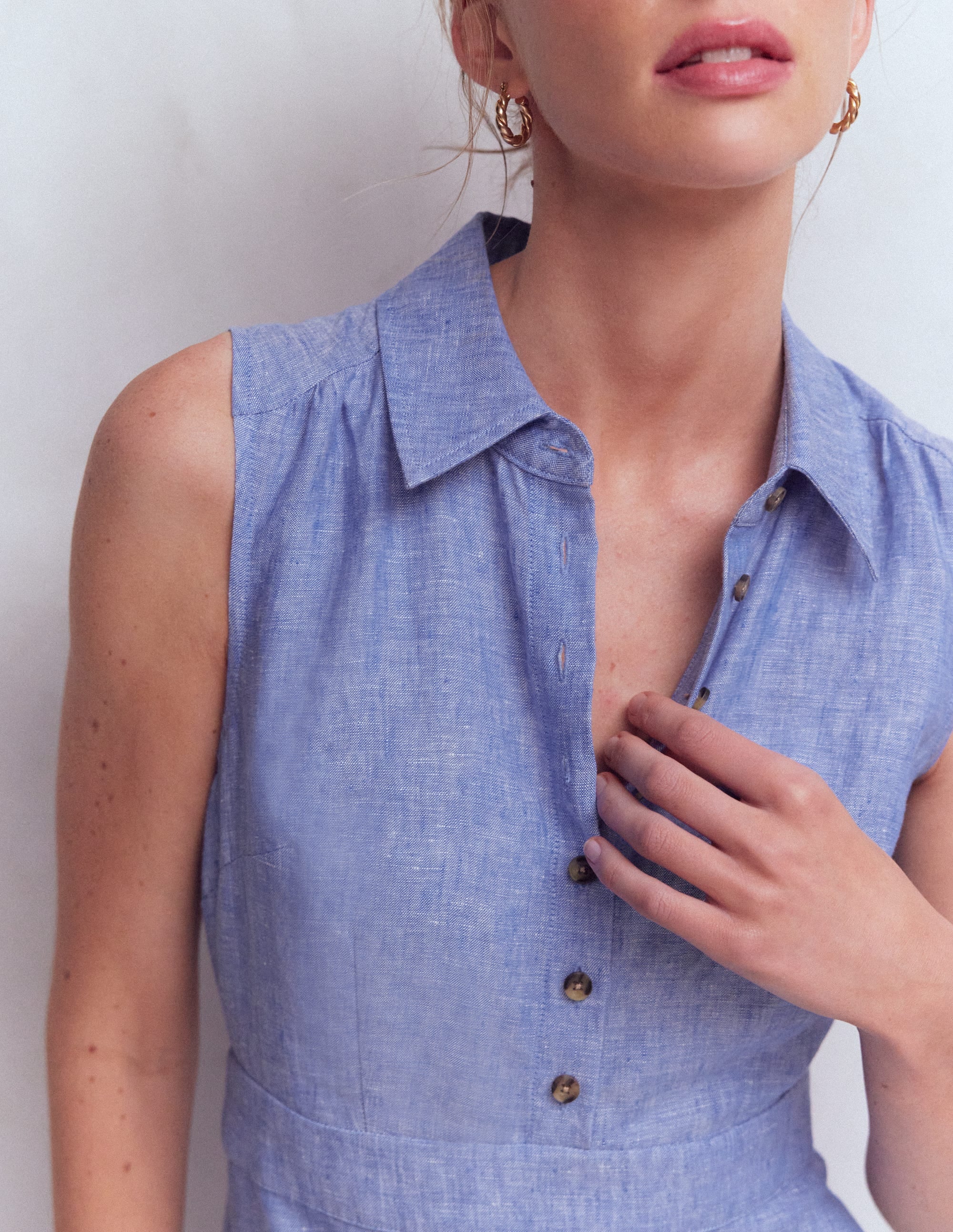Erma Drop Waist Linen Dress-Chambray - Image 2