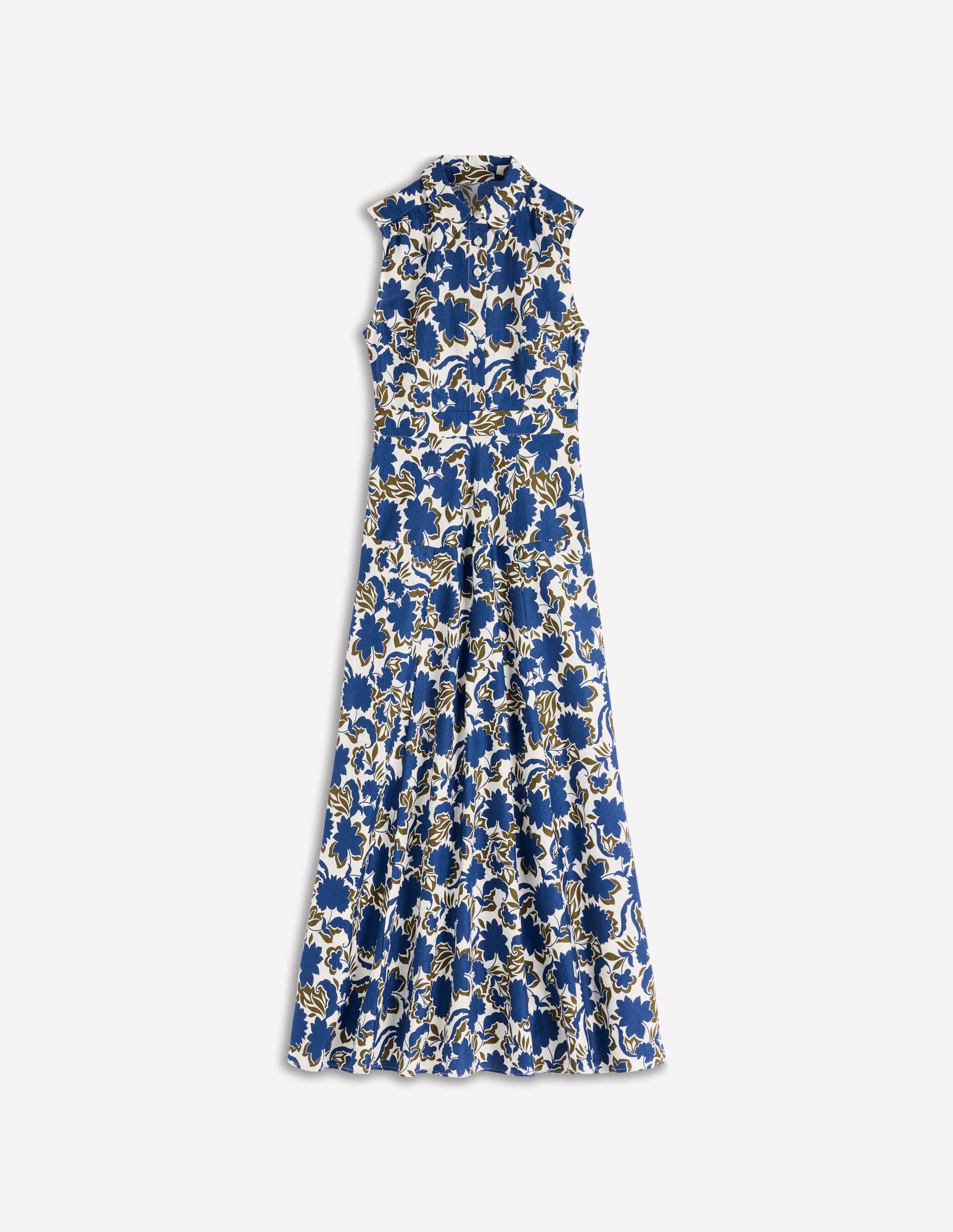 Erma Drop Waist Linen Dress-Blue Shadow Blossom-6
