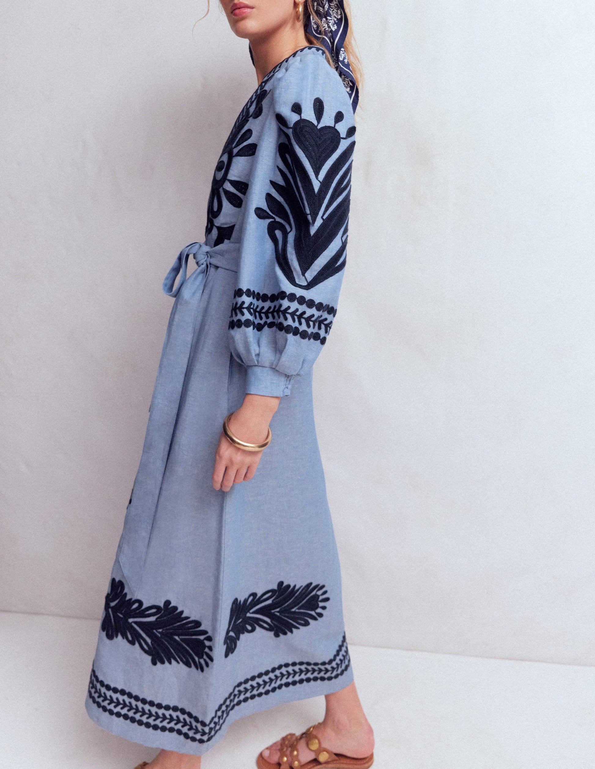 Octavia Linen Dress-Embroidered Chambray-6