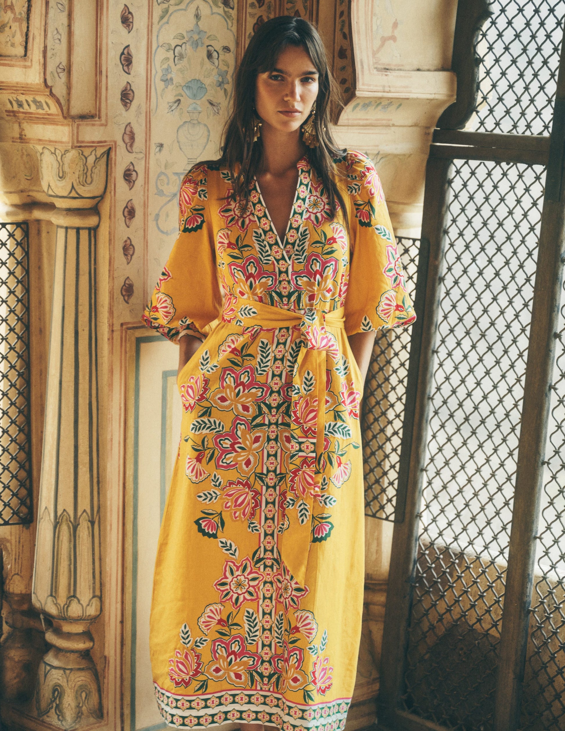 Octavia Linen Blend Dress-Yellow Blossom Elegance-1