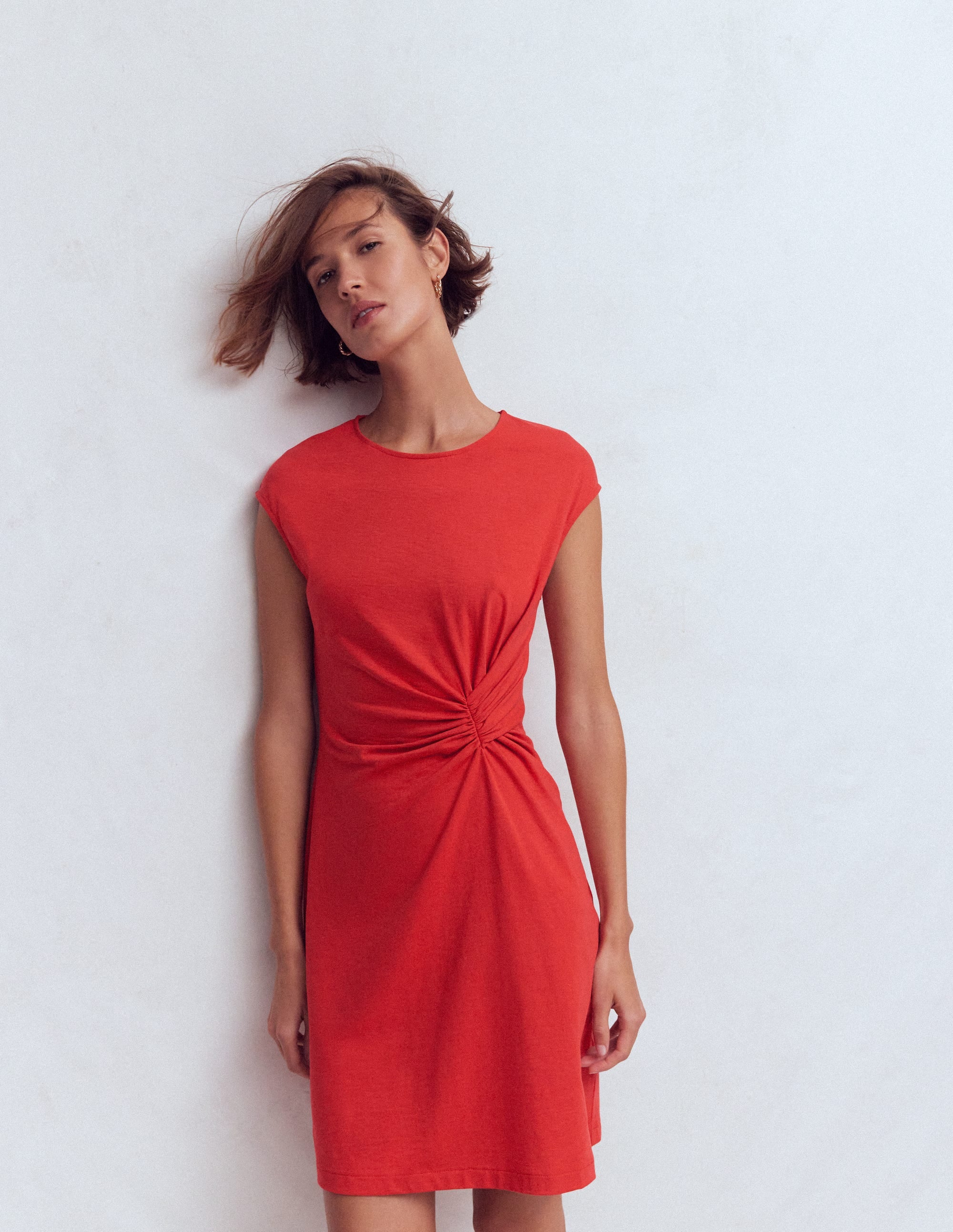 Delilah Twist Short Dress-Red Coral - Image 1