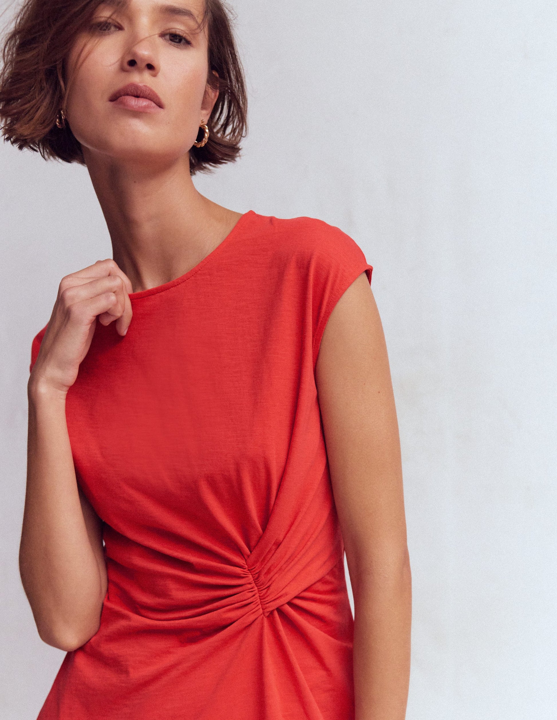 Delilah Twist Short Dress-Red Coral-4