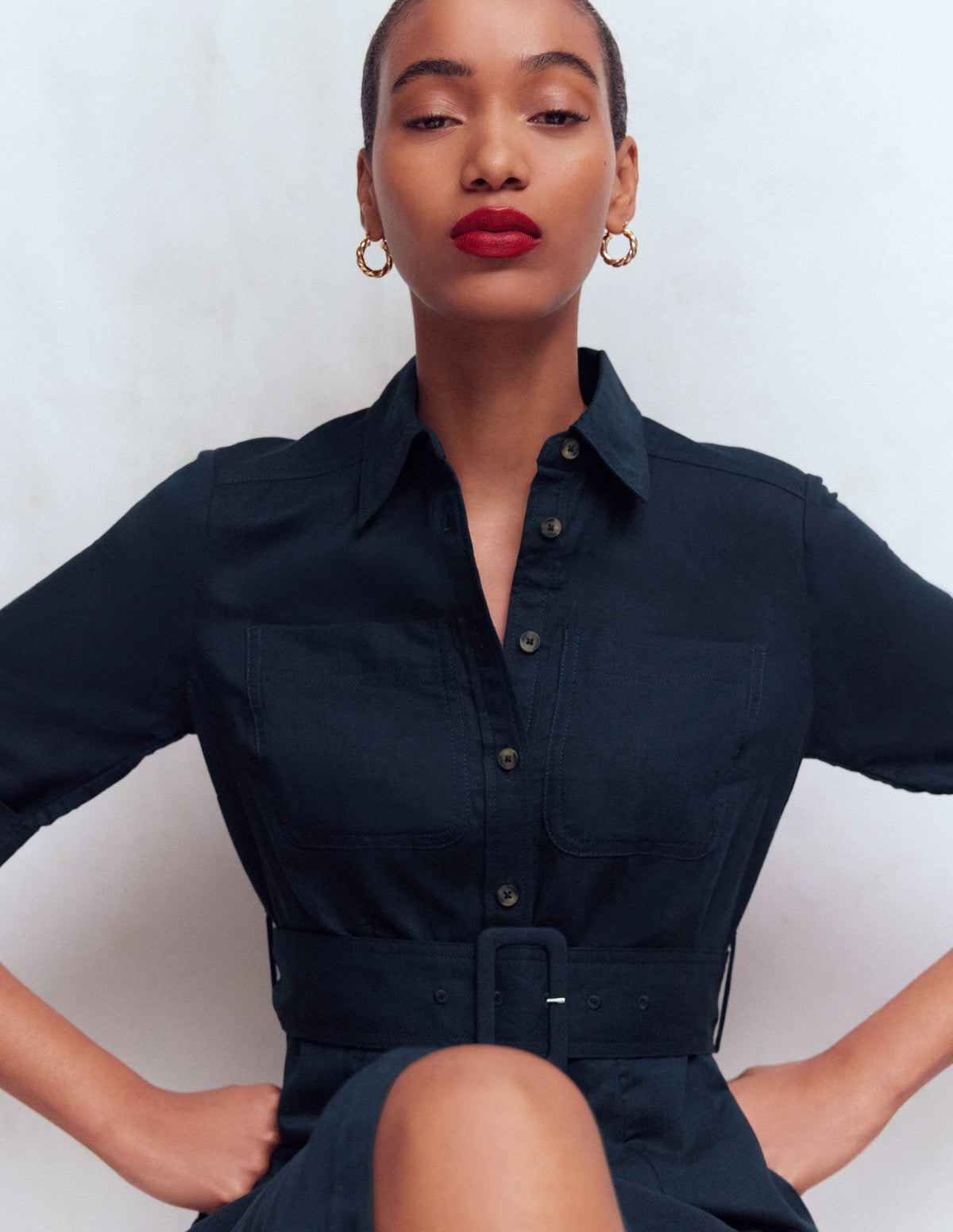 Orablend Label Ora Linen Blend Shirt Dress - Navy | Boden UK