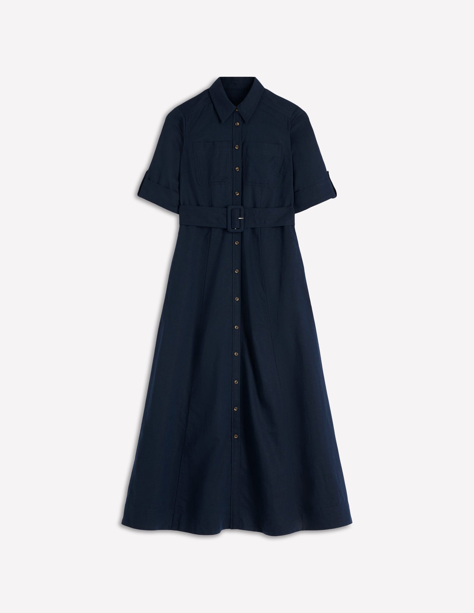 Ora Linen Blend Shirt Dress-Navy-6