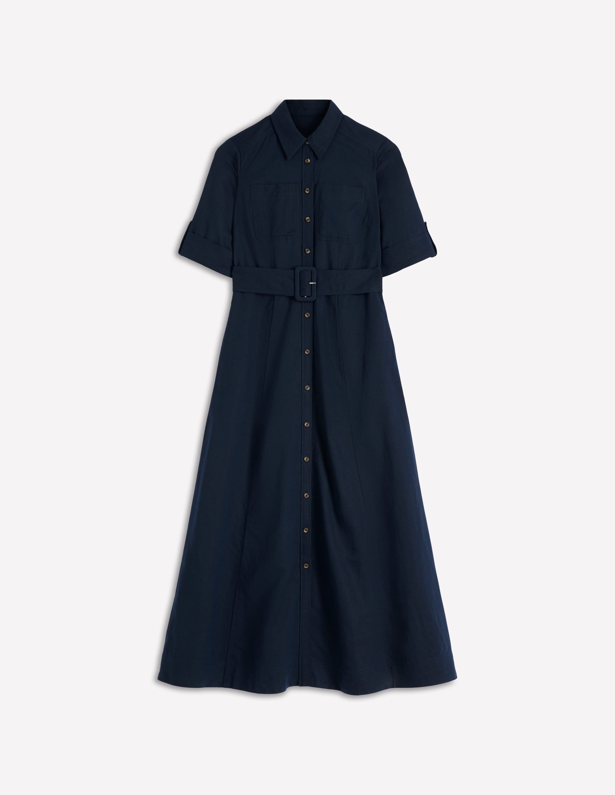 Ora Linen Blend Shirt Dress-Navy - Image 6