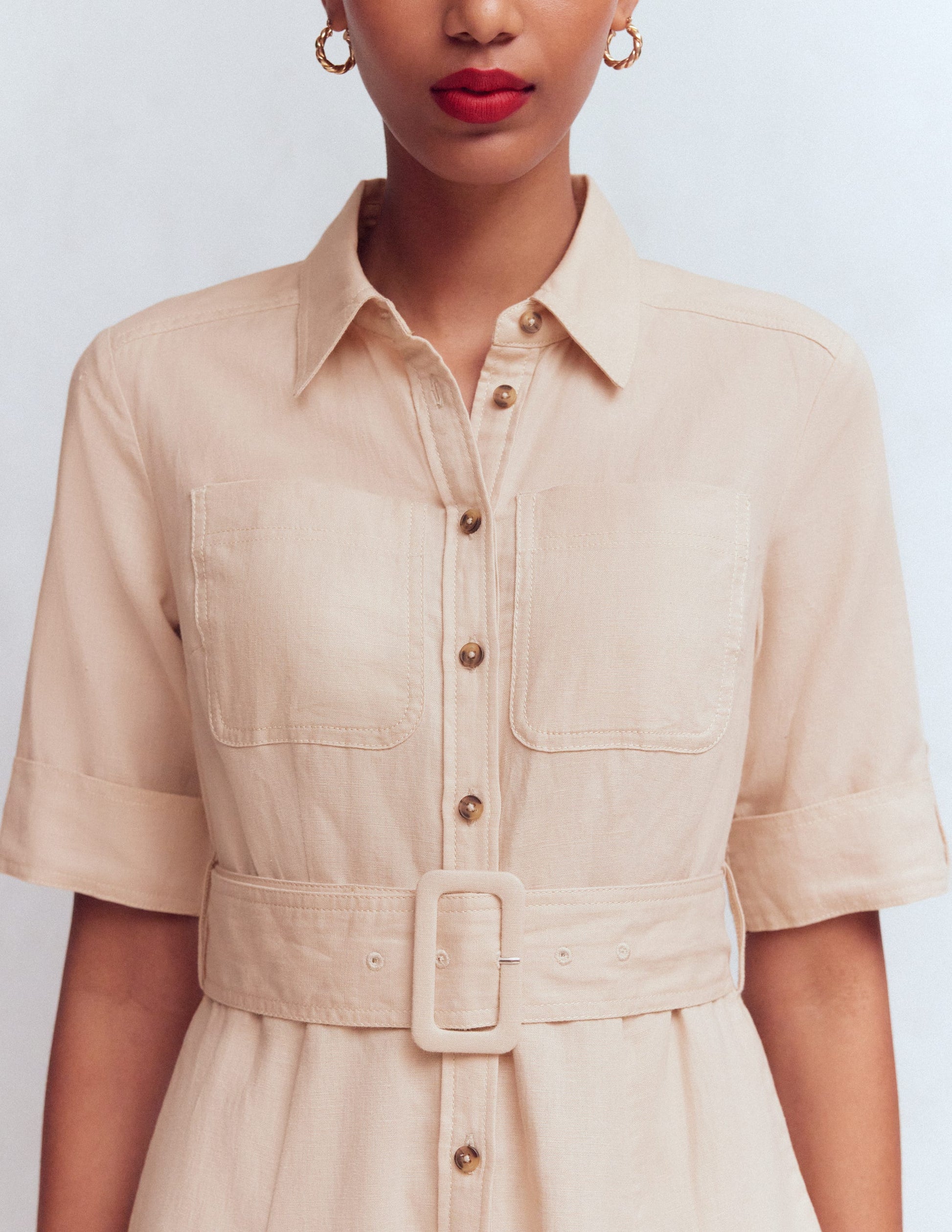 Ora Linen Blend Shirt Dress-Coffee-2
