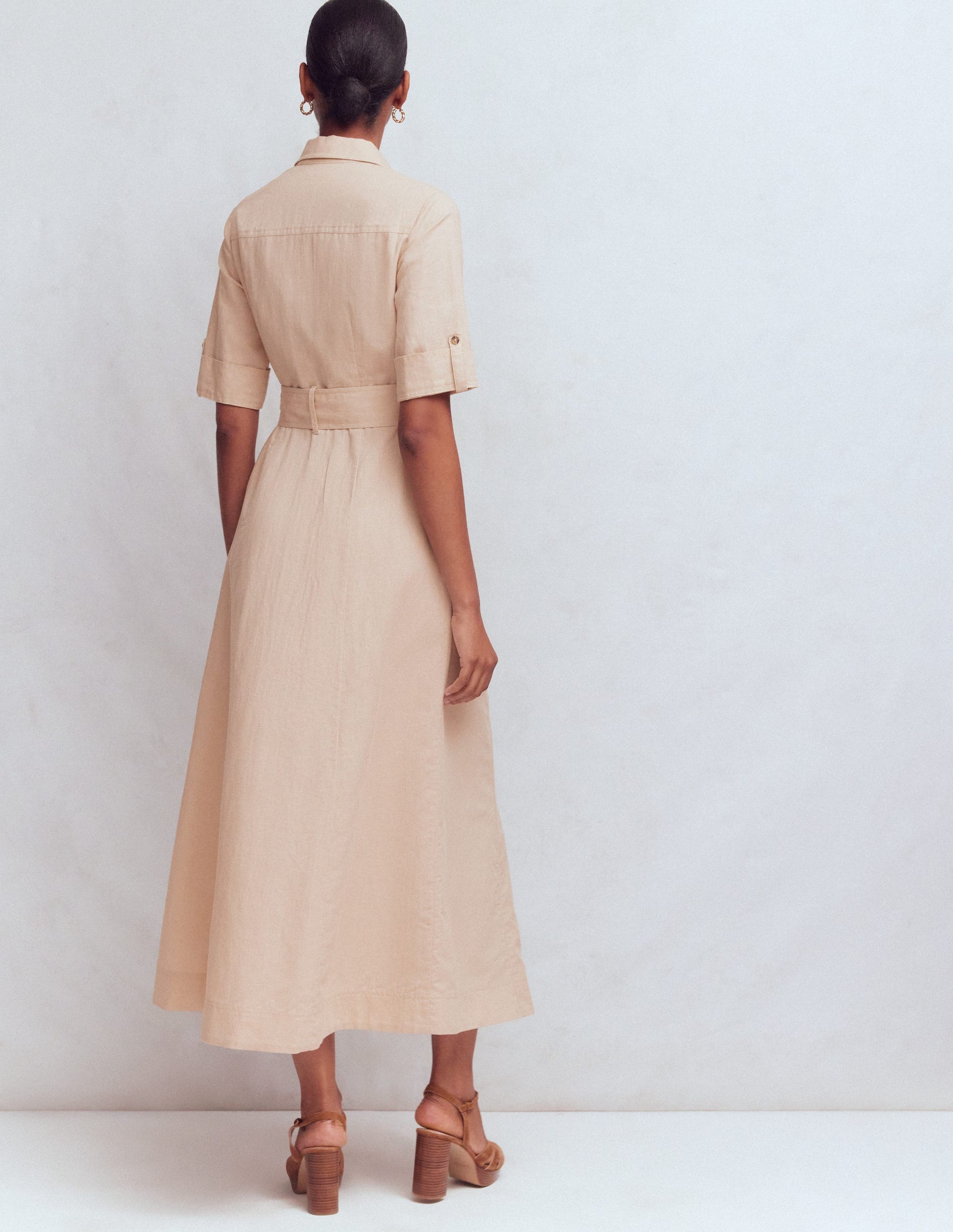 Ora Linen Blend Shirt Dress-Coffee-3