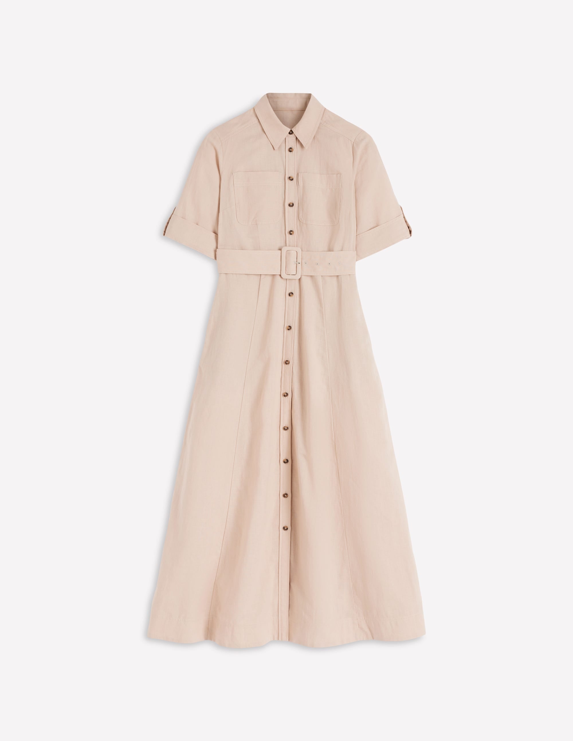 Ora Linen Blend Shirt Dress - Coffee | Boden UK
