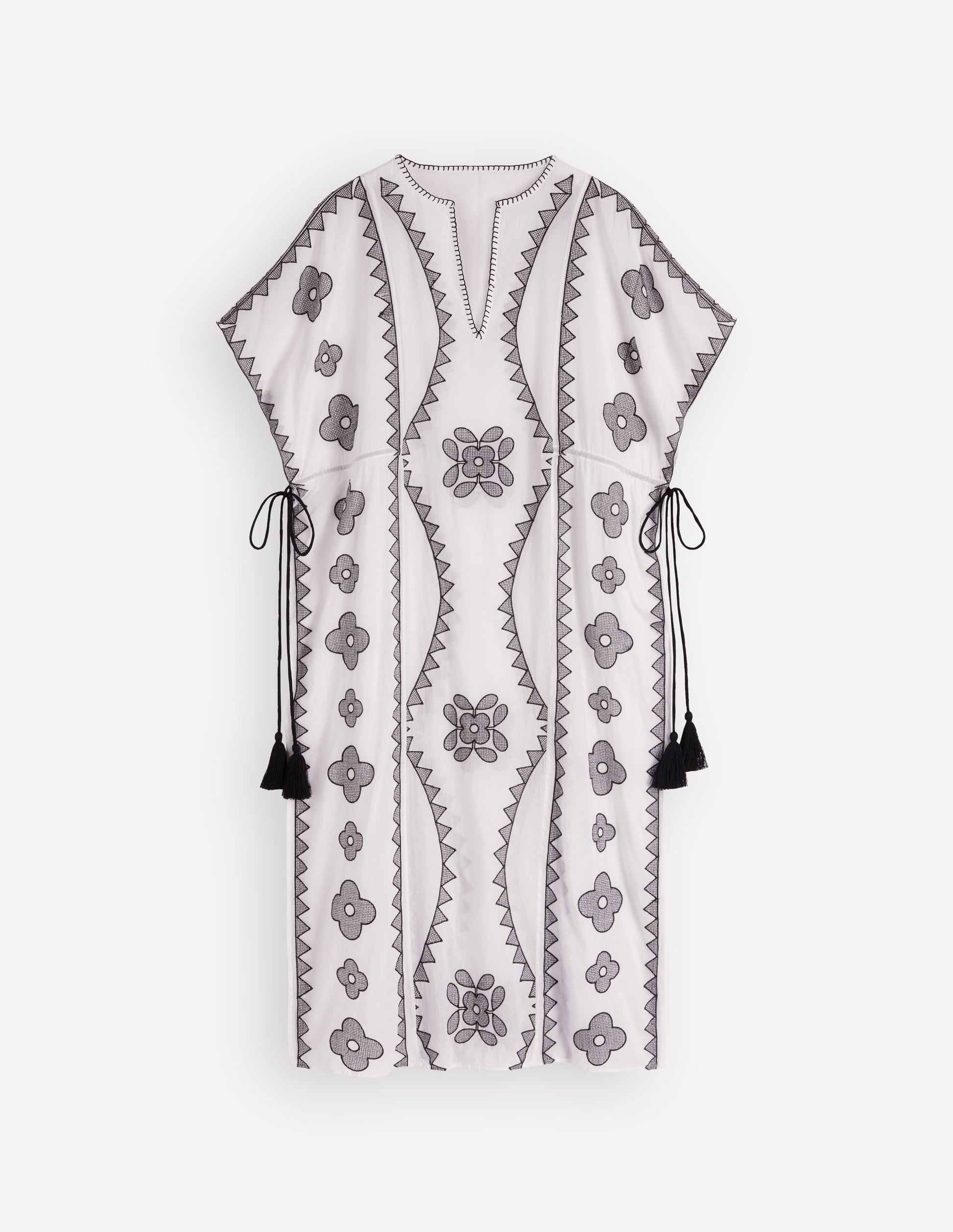 Side Tie Kaftan Dress-White Black Embroidered | Boden UK Side Tie Kaftan Dress-White Black Embroidered | Boden UK