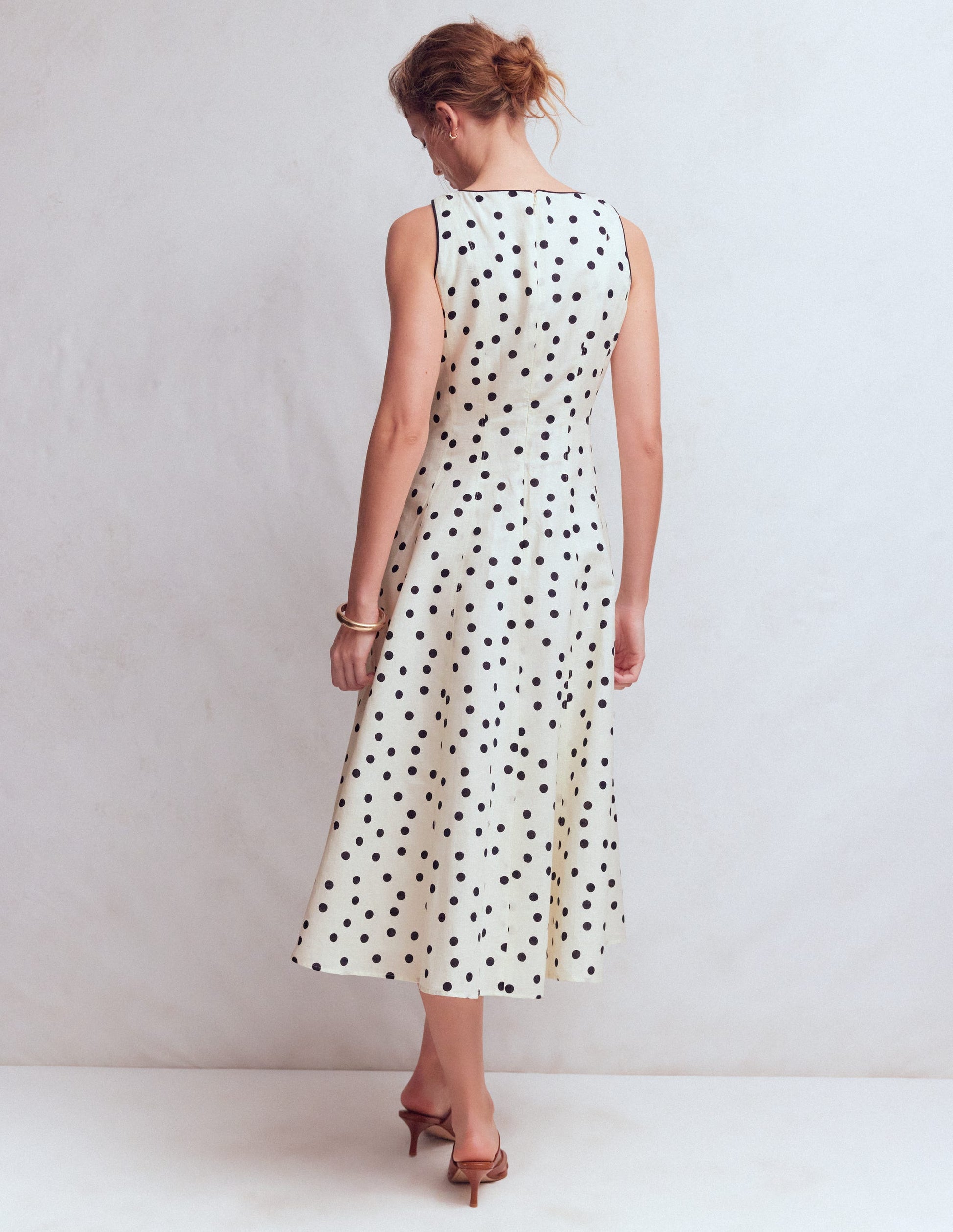 Annet Linen Blend Midi Dress-Ivory Painted Dot Spaced-4