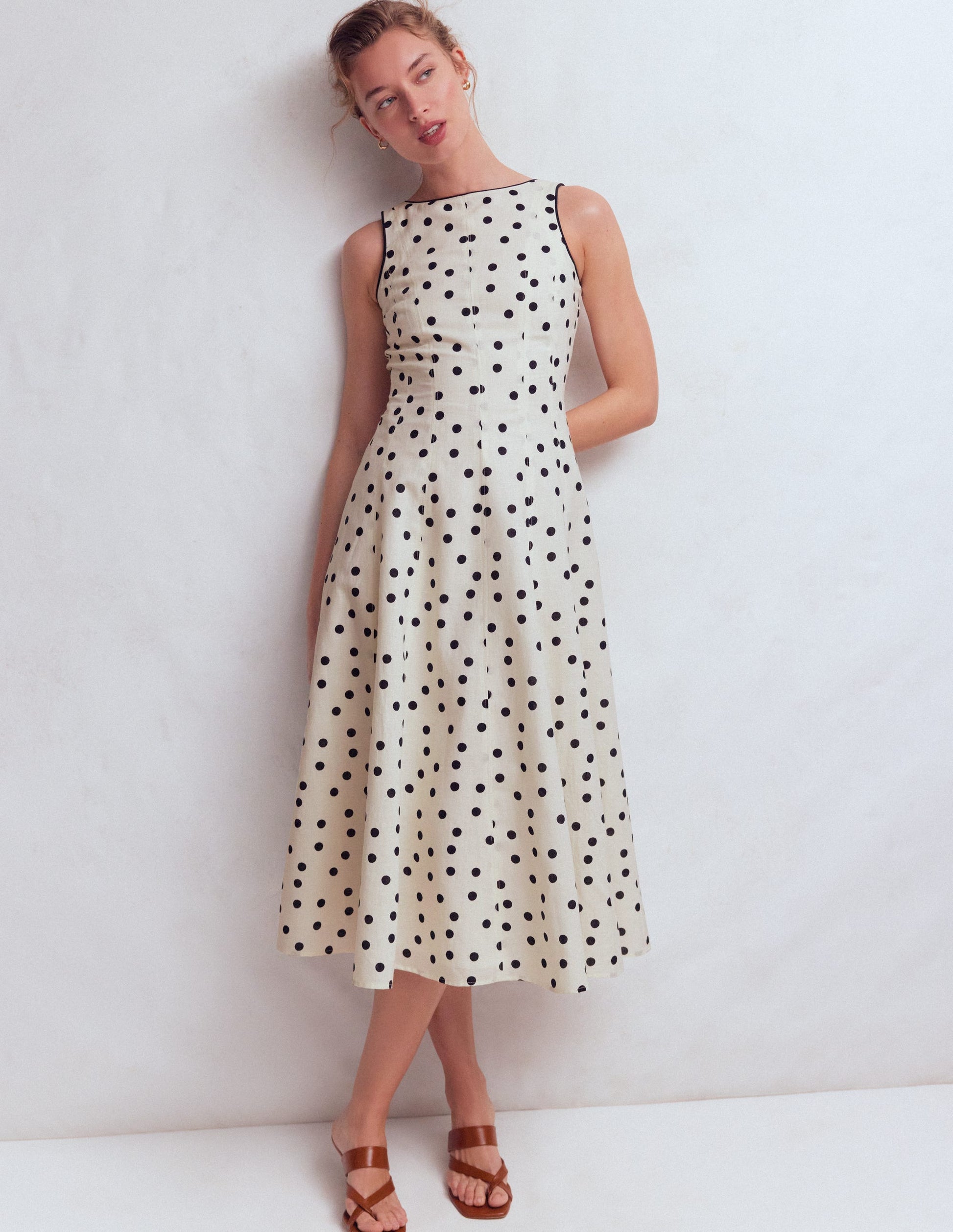 Annet Linen Blend Midi Dress-Ivory Painted Dot Spaced-5