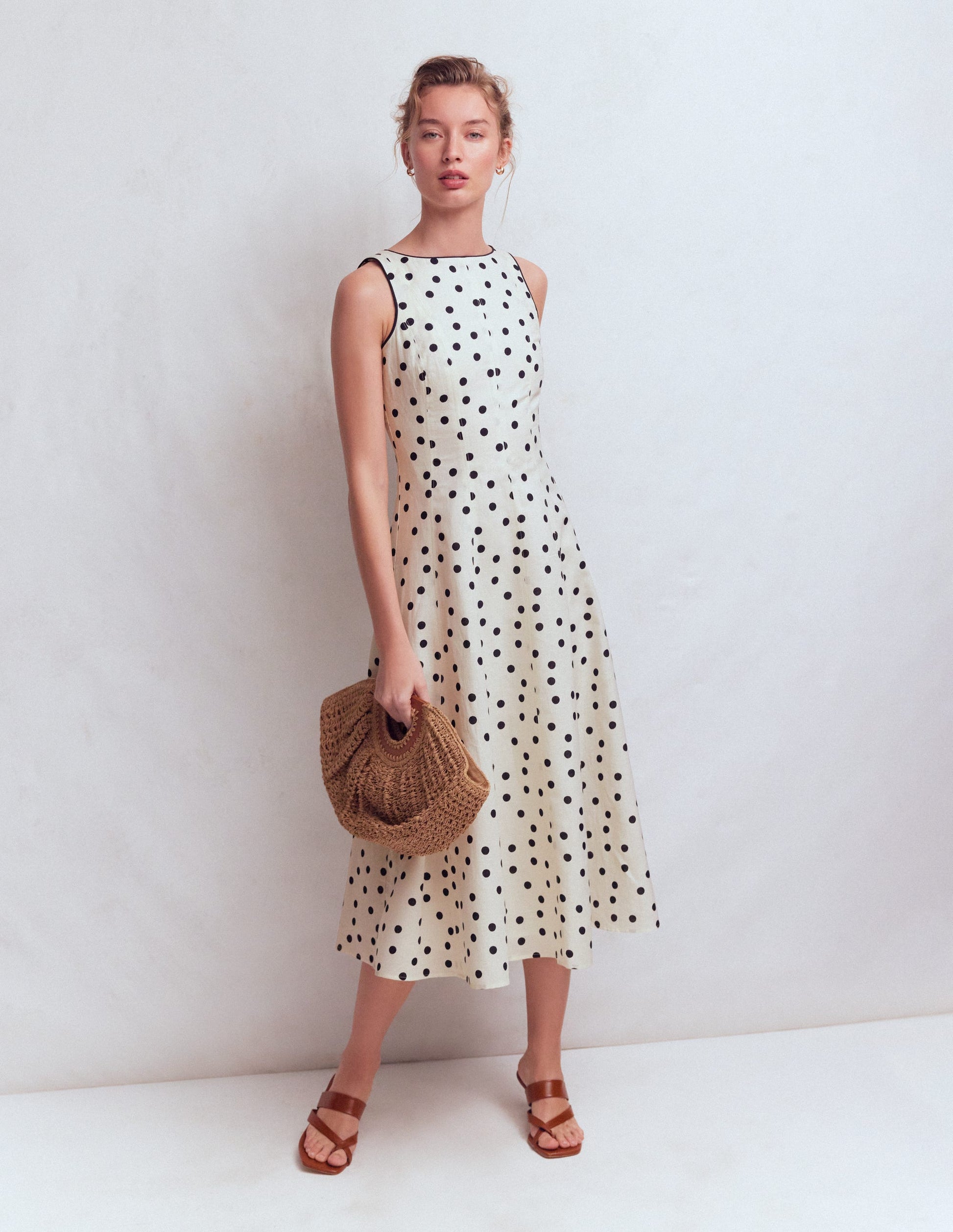 Annet Linen Blend Midi Dress-Ivory Painted Dot Spaced-6