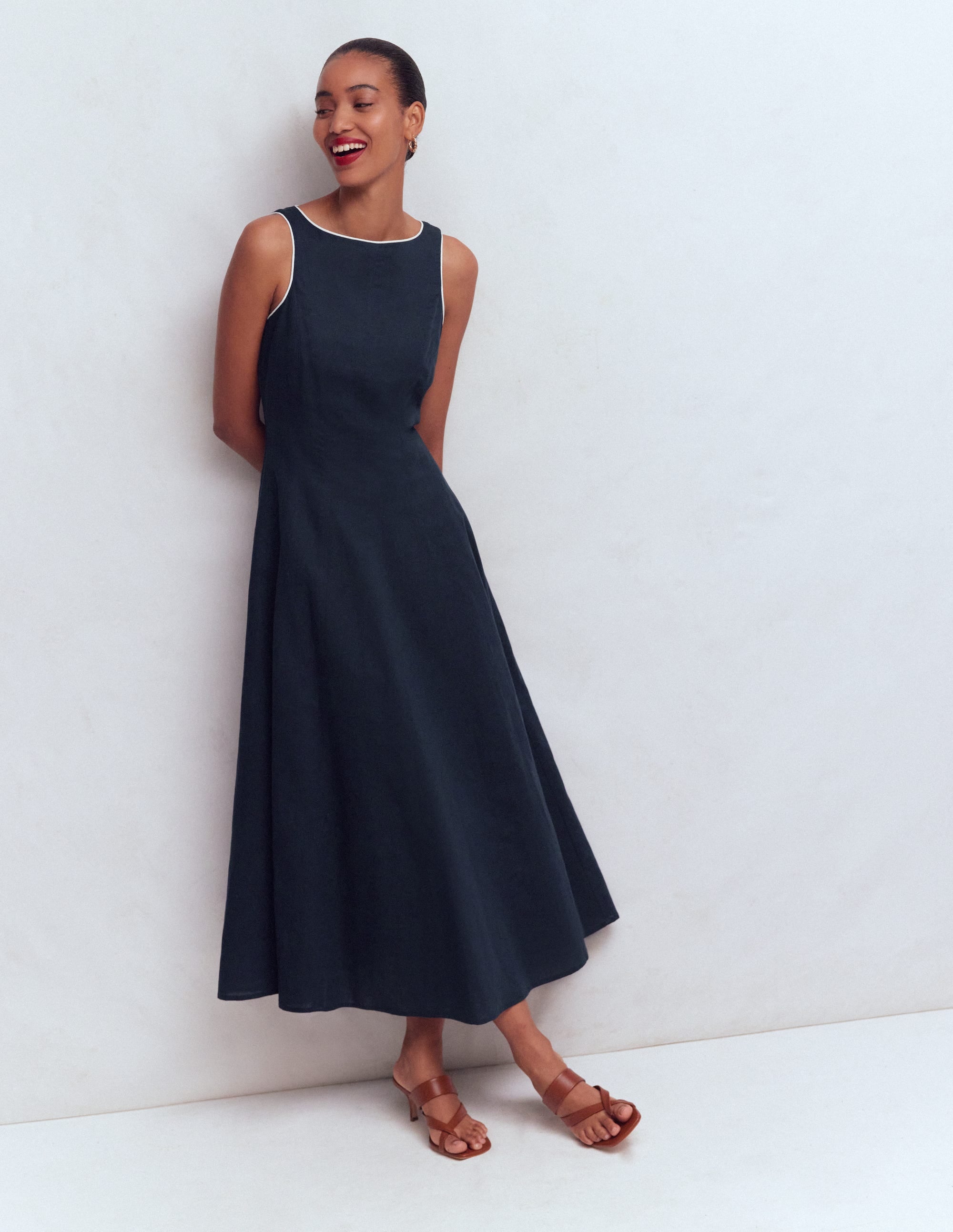 Annet Linen Blend Midi Dress-Navy - Image 1