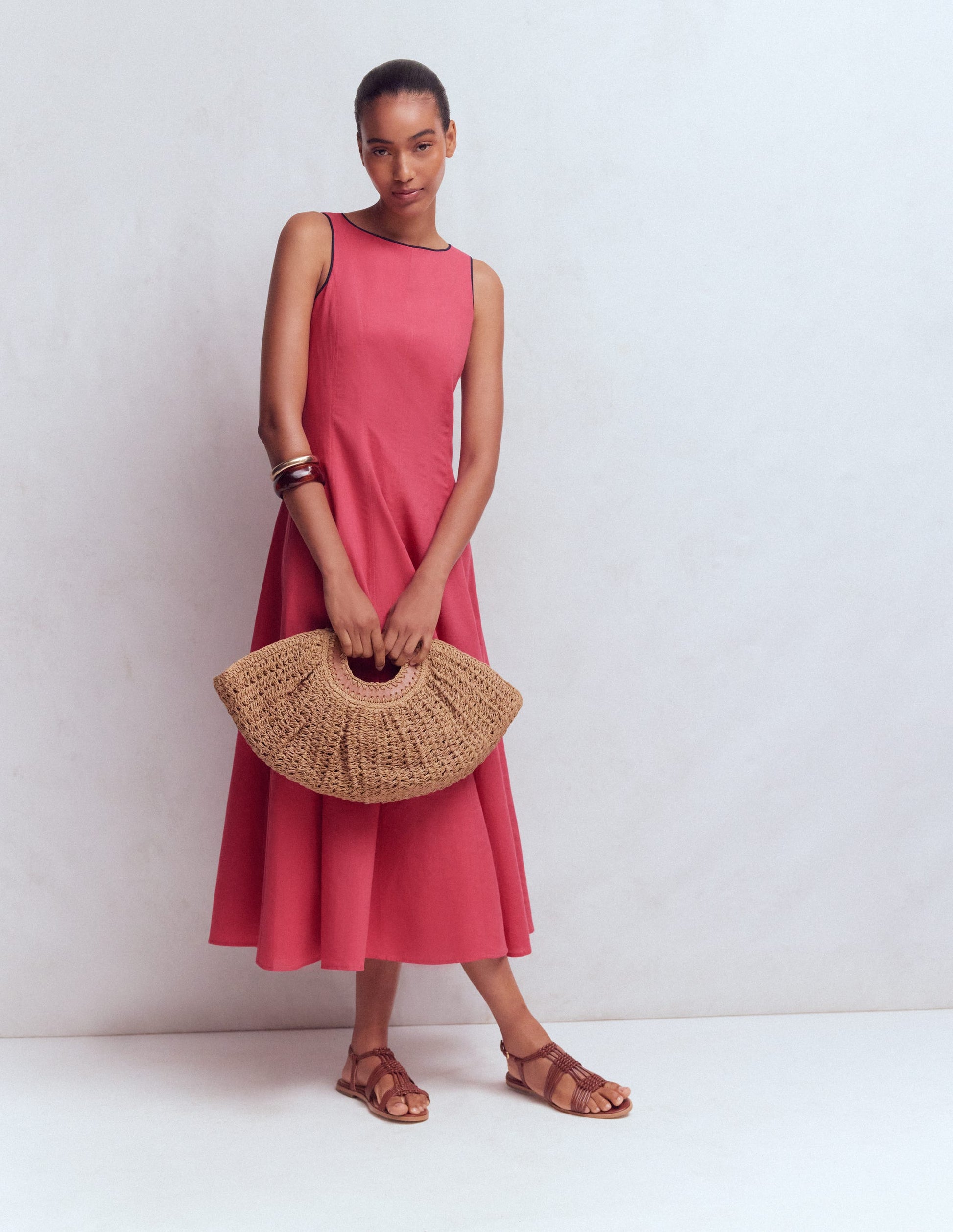 Annet Linen Blend Midi Dress-Cherry Blush-4