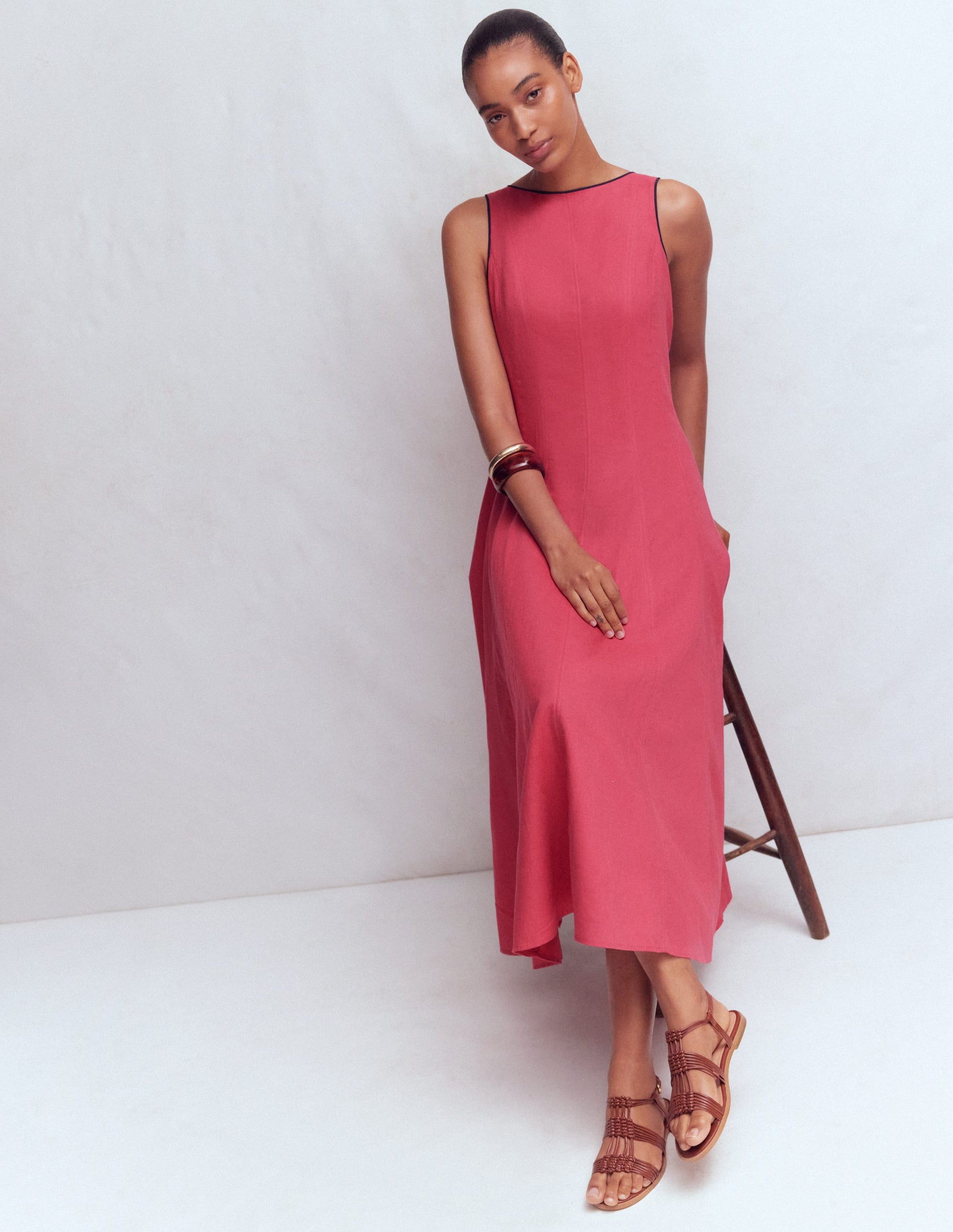 Annet Linen Blend Midi Dress-Cherry Blush-5