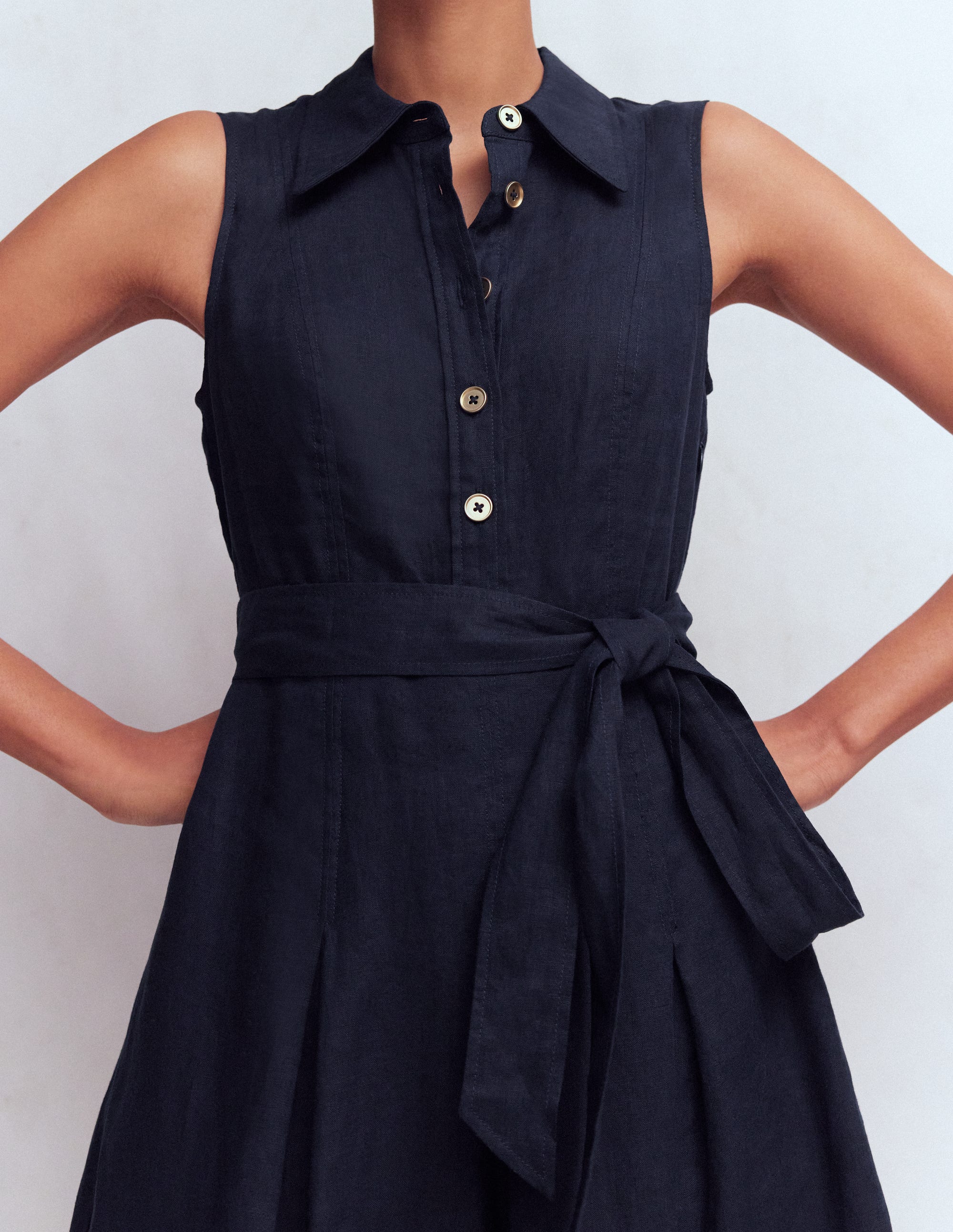 Belinda Linen Shirt Dress-Navy - Image 2
