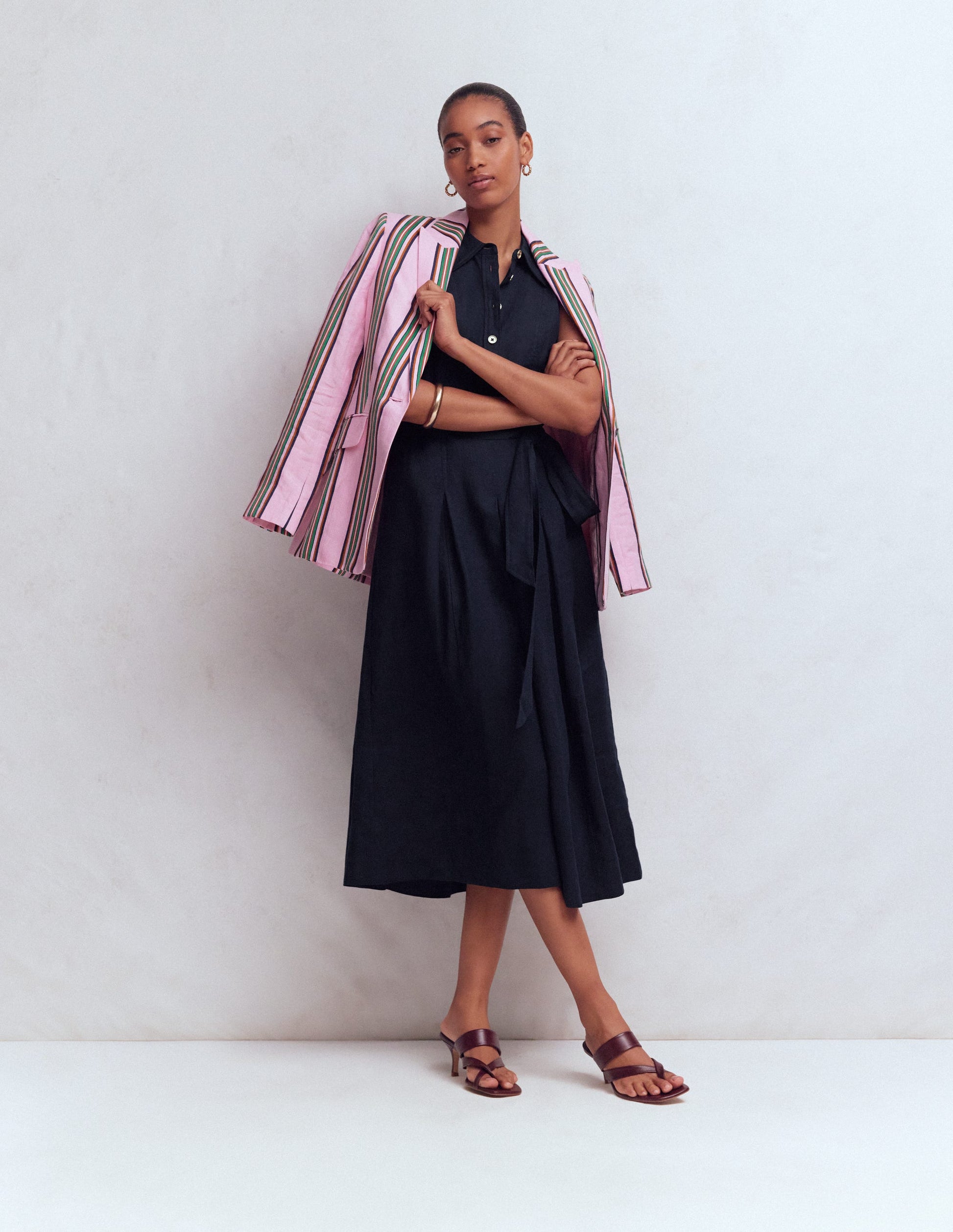 Belinda Linen Shirt Dress-Navy-4