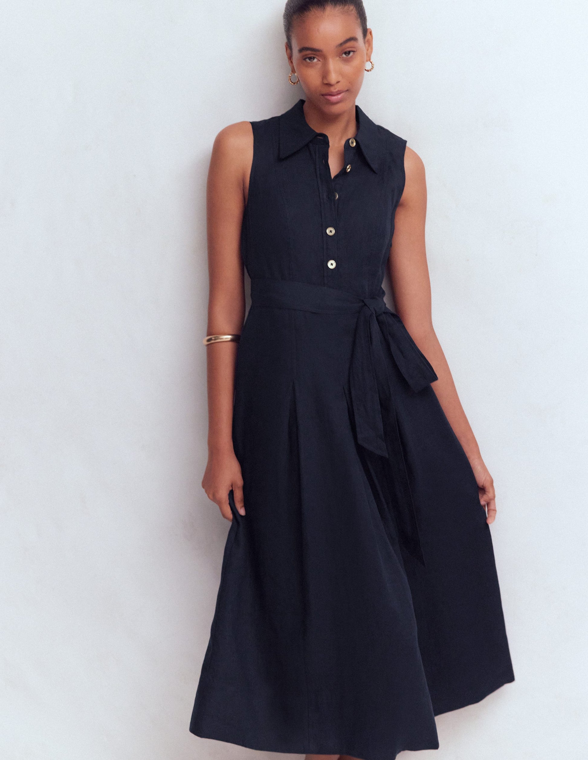 Belinda Linen Shirt Dress-Navy-6