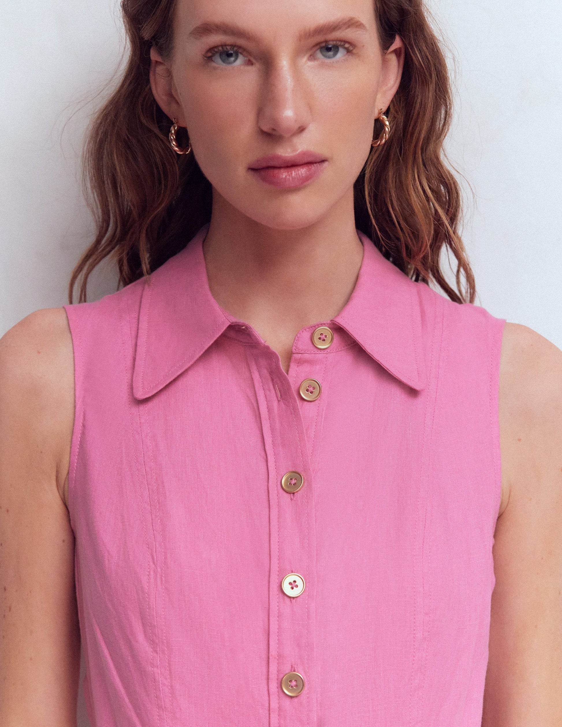 strapless open back dress Belinda Linen Shirt Dress-Pink Parfait