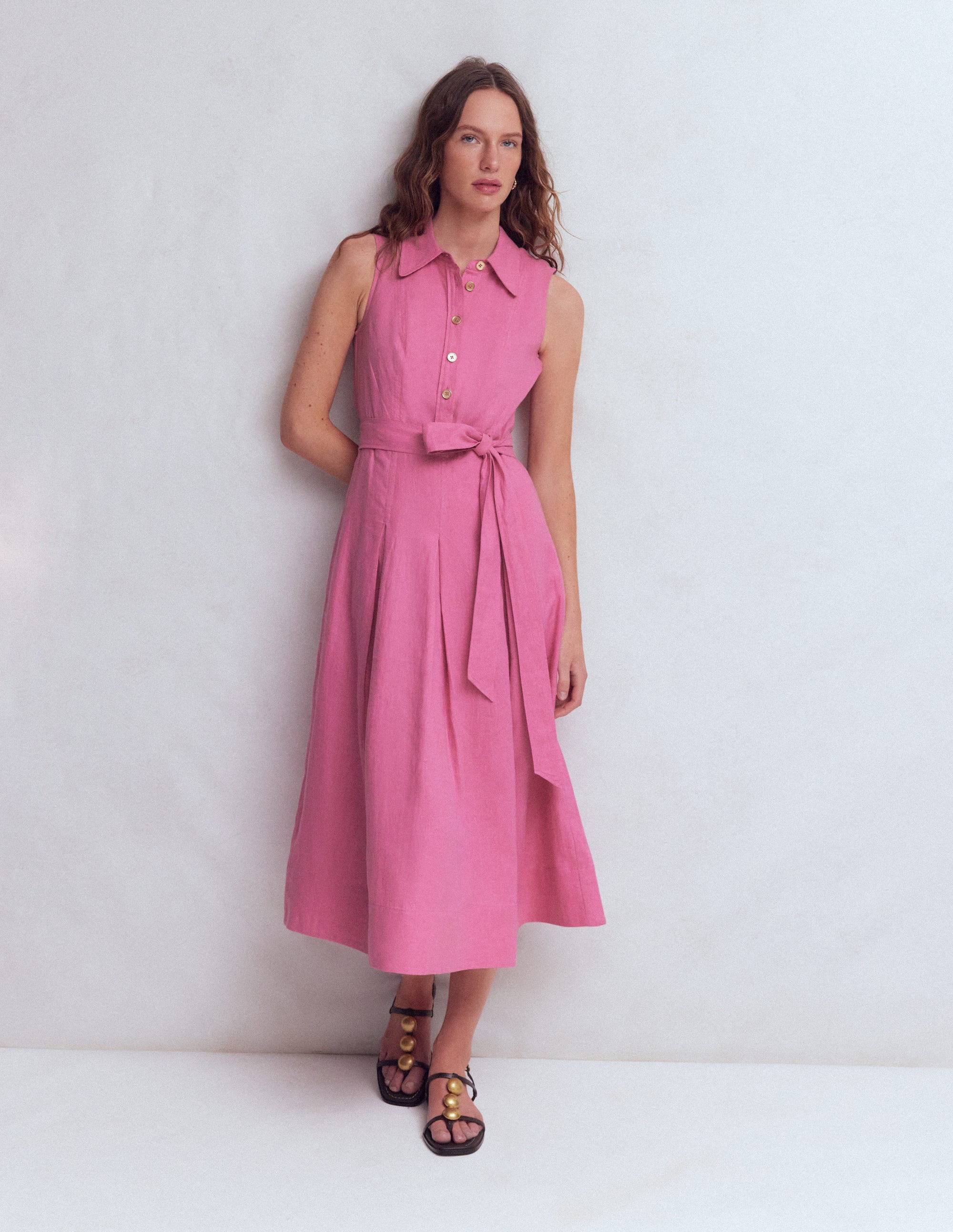 Belinda Linen Shirt Dress-Pink Parfait - Image 4