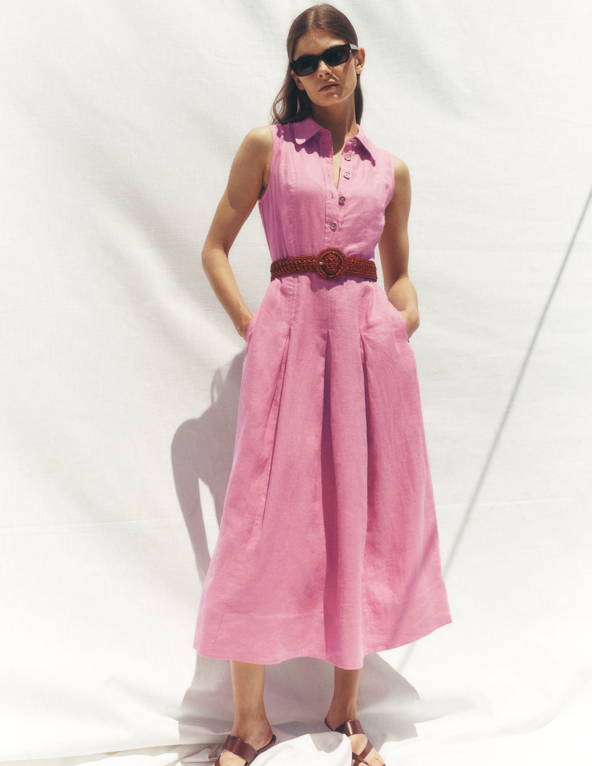 Belinda Linen Shirt Dress-Pink Parfait Belinda Linen Shirt Dress-Pink Parfait