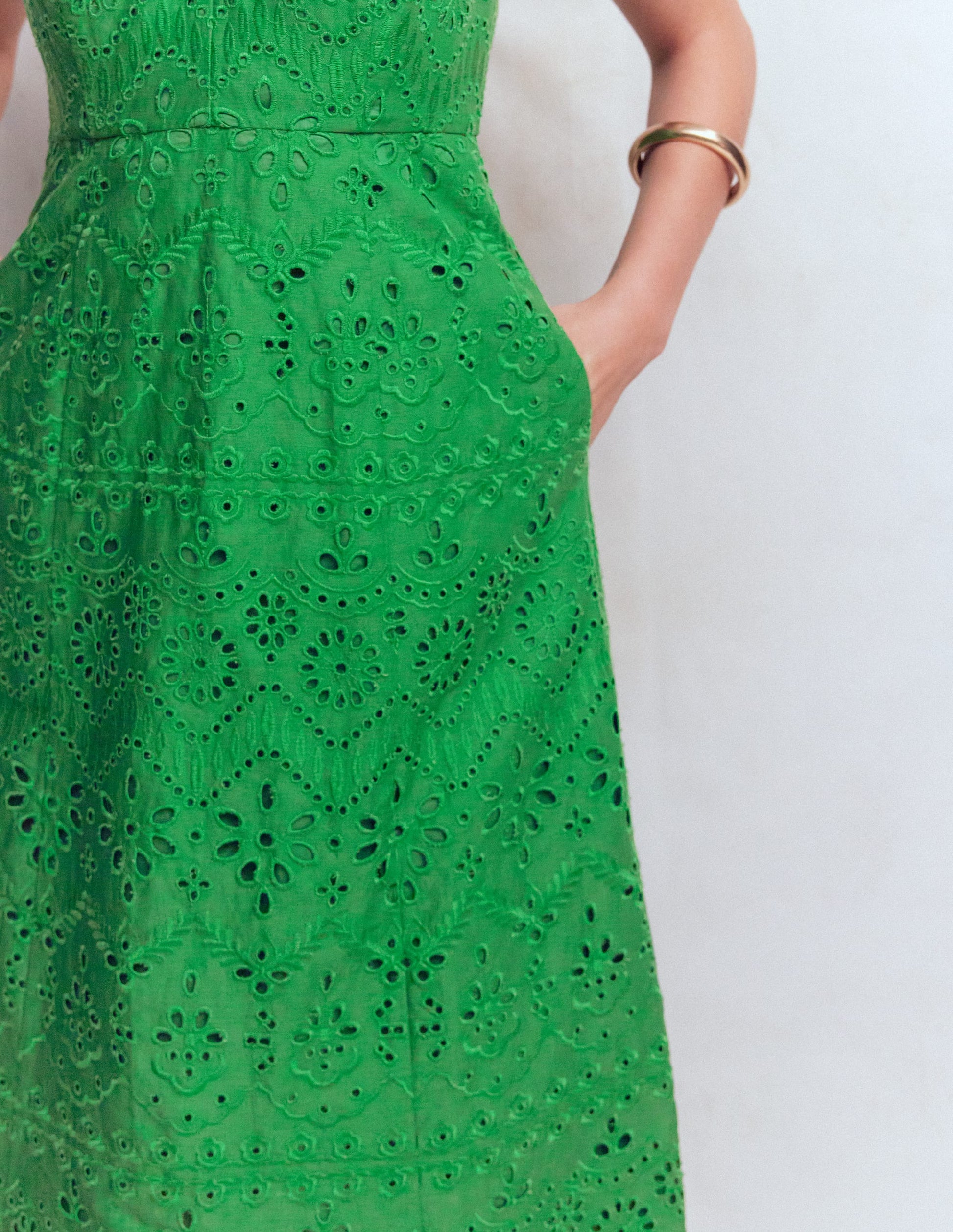 Empire Linen Broderie Dress-Rich Emerald Broderie-2