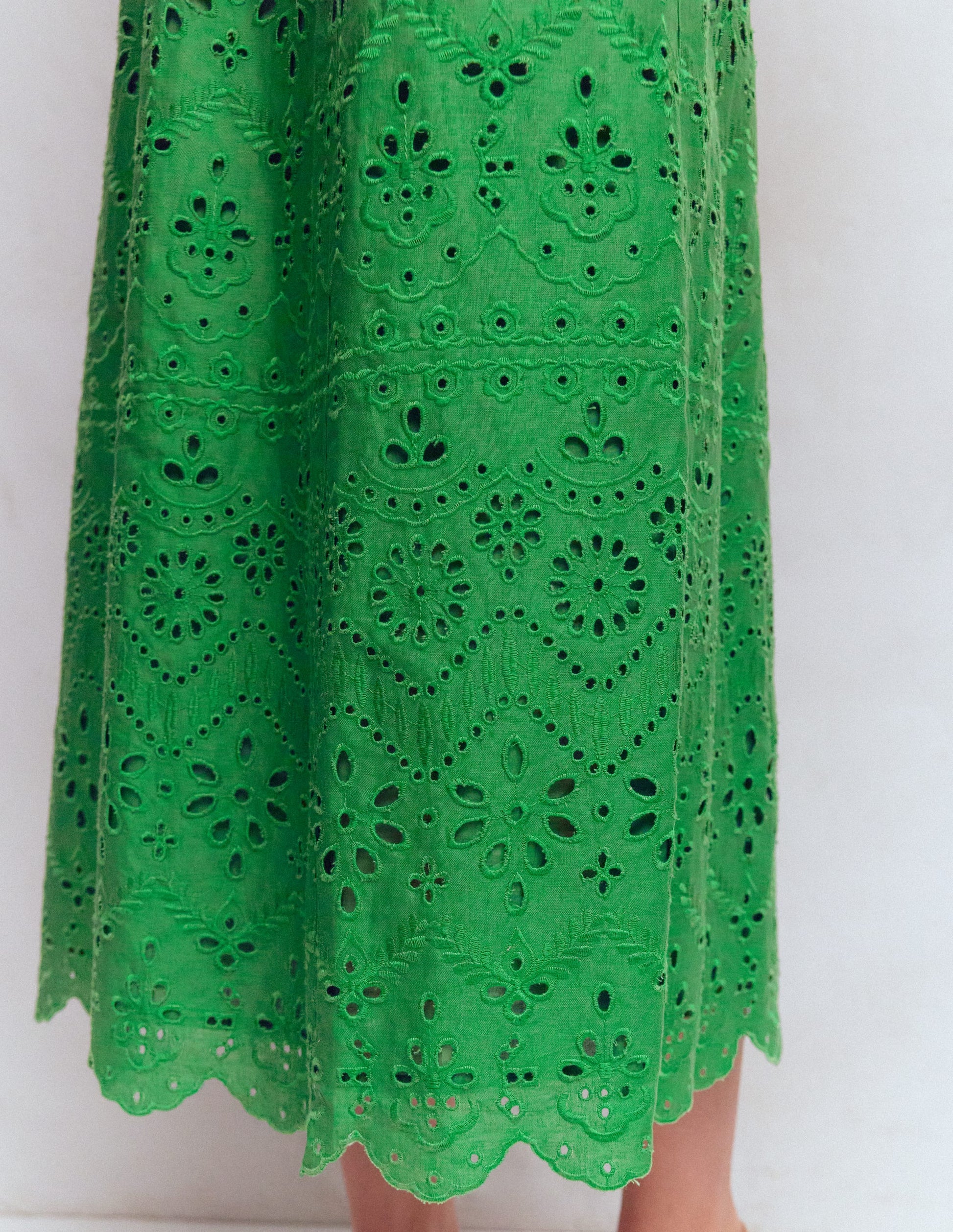 Empire Linen Broderie Dress-Rich Emerald Broderie-5