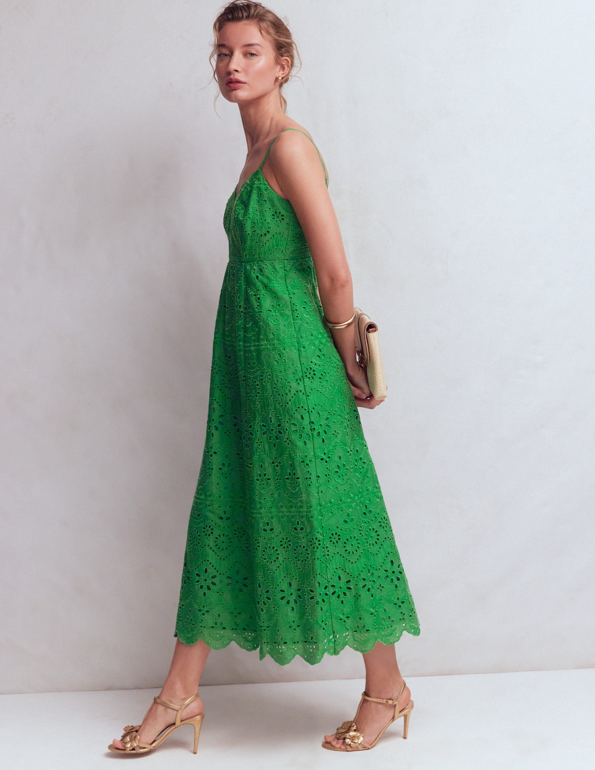 Empire Linen Broderie Dress-Rich Emerald Broderie - Image 6