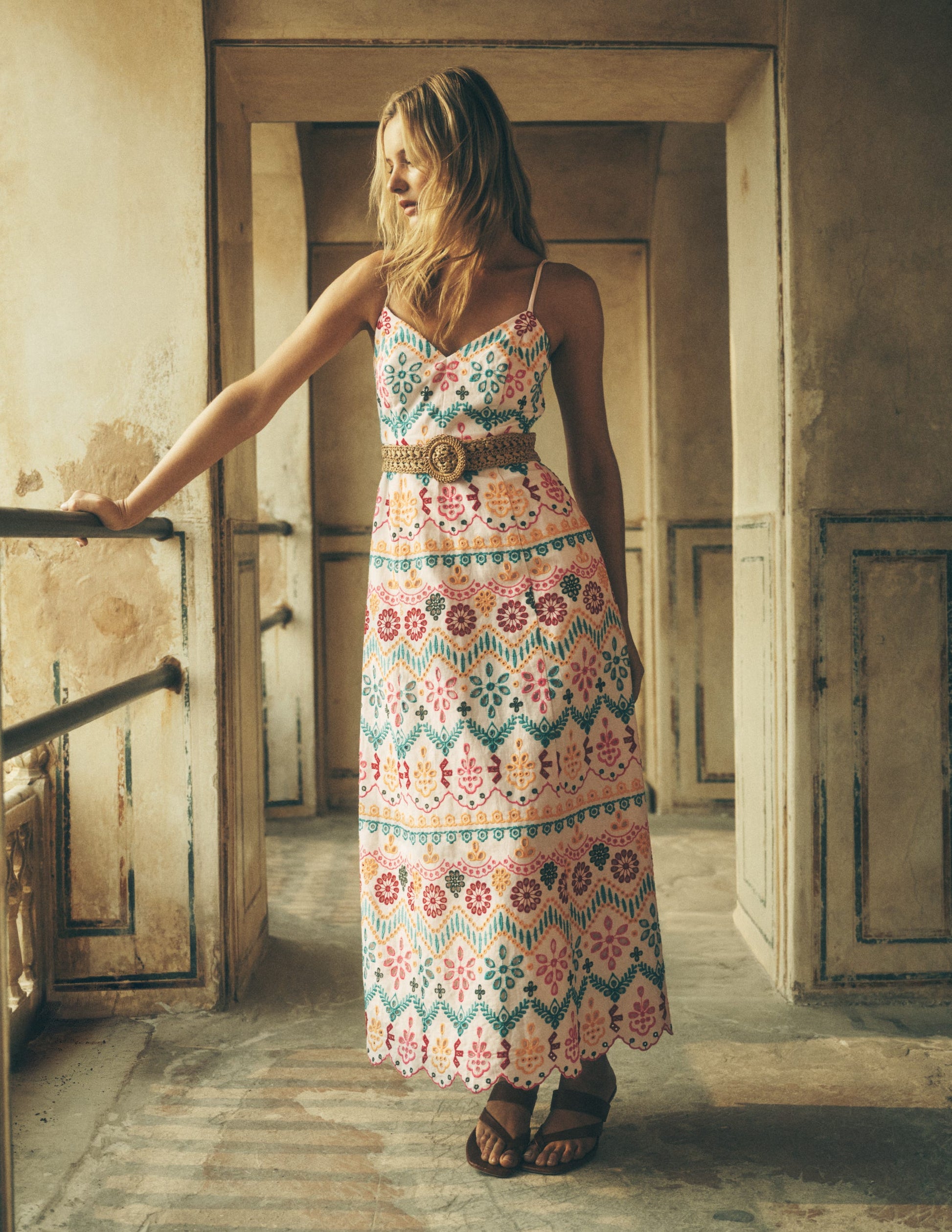 Empire Linen Broderie Dress-Multi Broderie-6