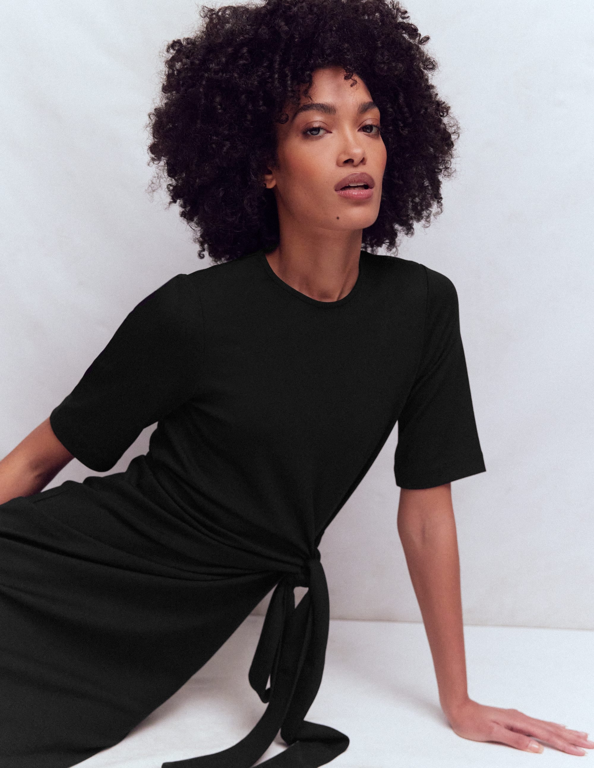 Zinnia Tie Jersey Short Dress-Black - Image 1