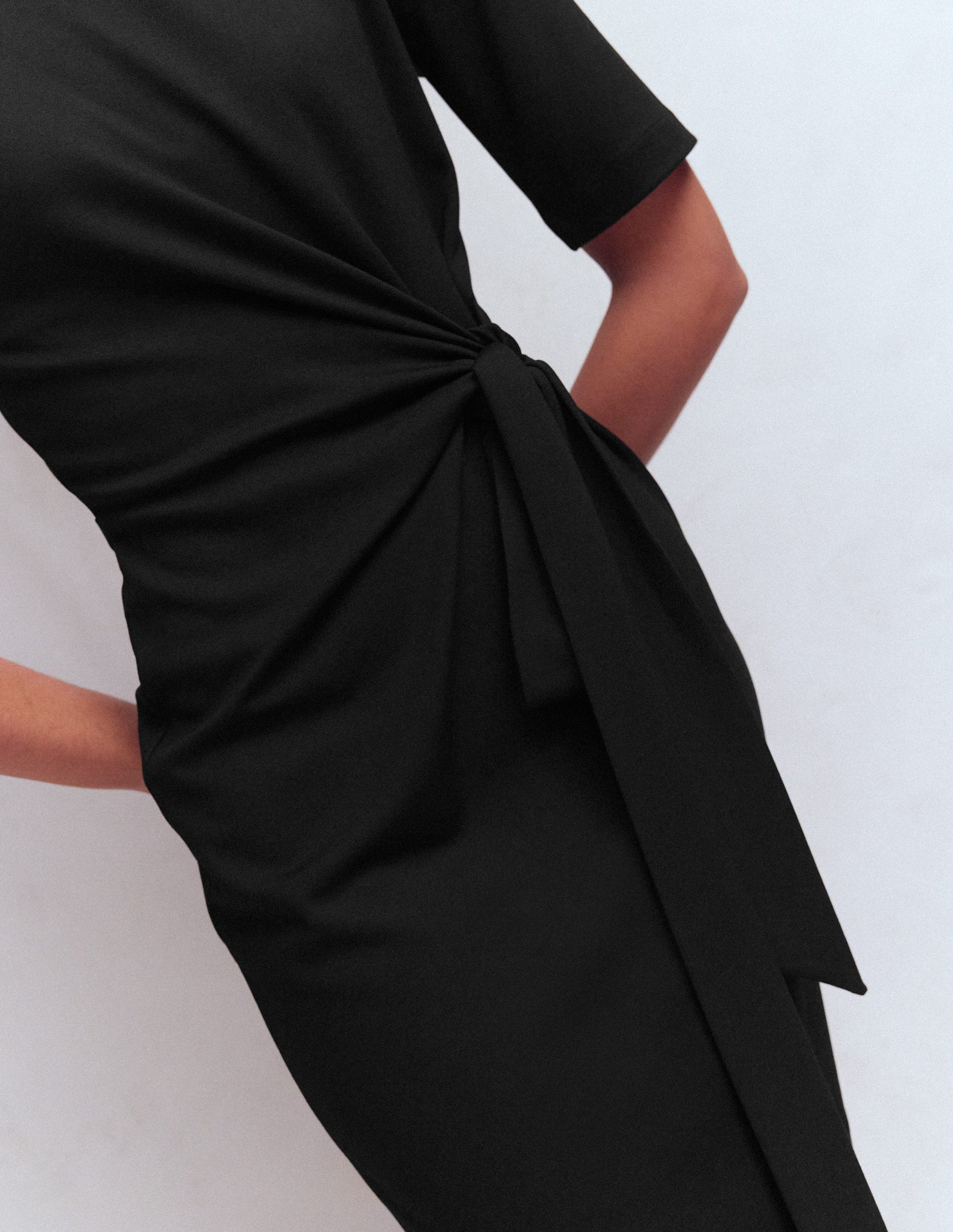 Zinnia Tie Jersey Short Dress-Black-2