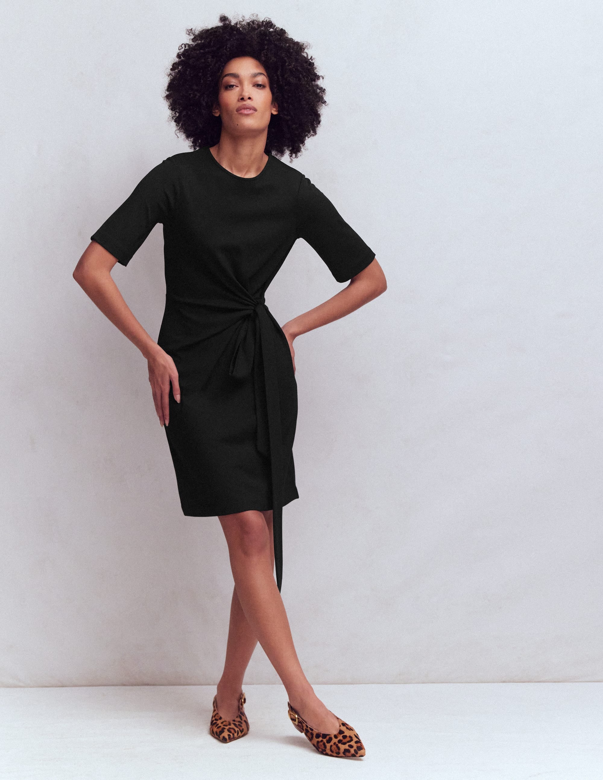 Zinnia Tie Jersey Short Dress - Black | Boden UK