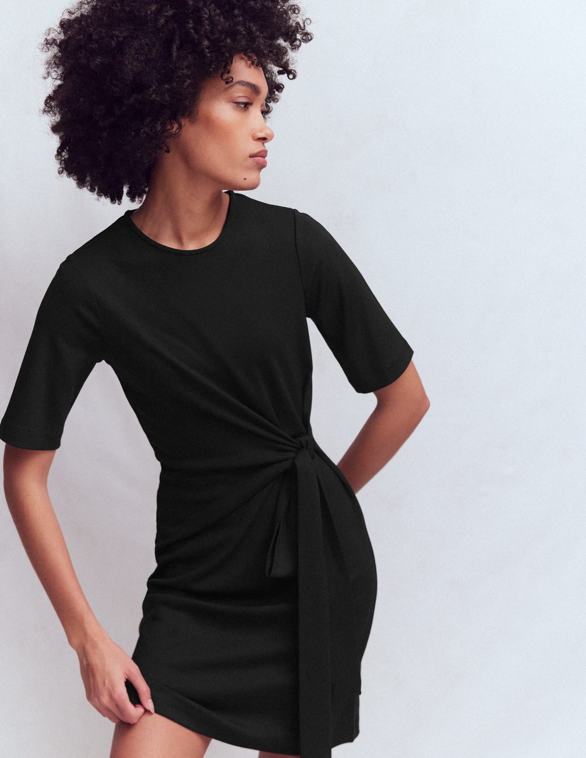 Zinnia Tie Jersey Short Dress-Black-5