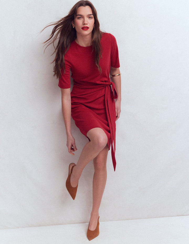 Zinnia Tie Jersey Short Dress-Rich Chestnut