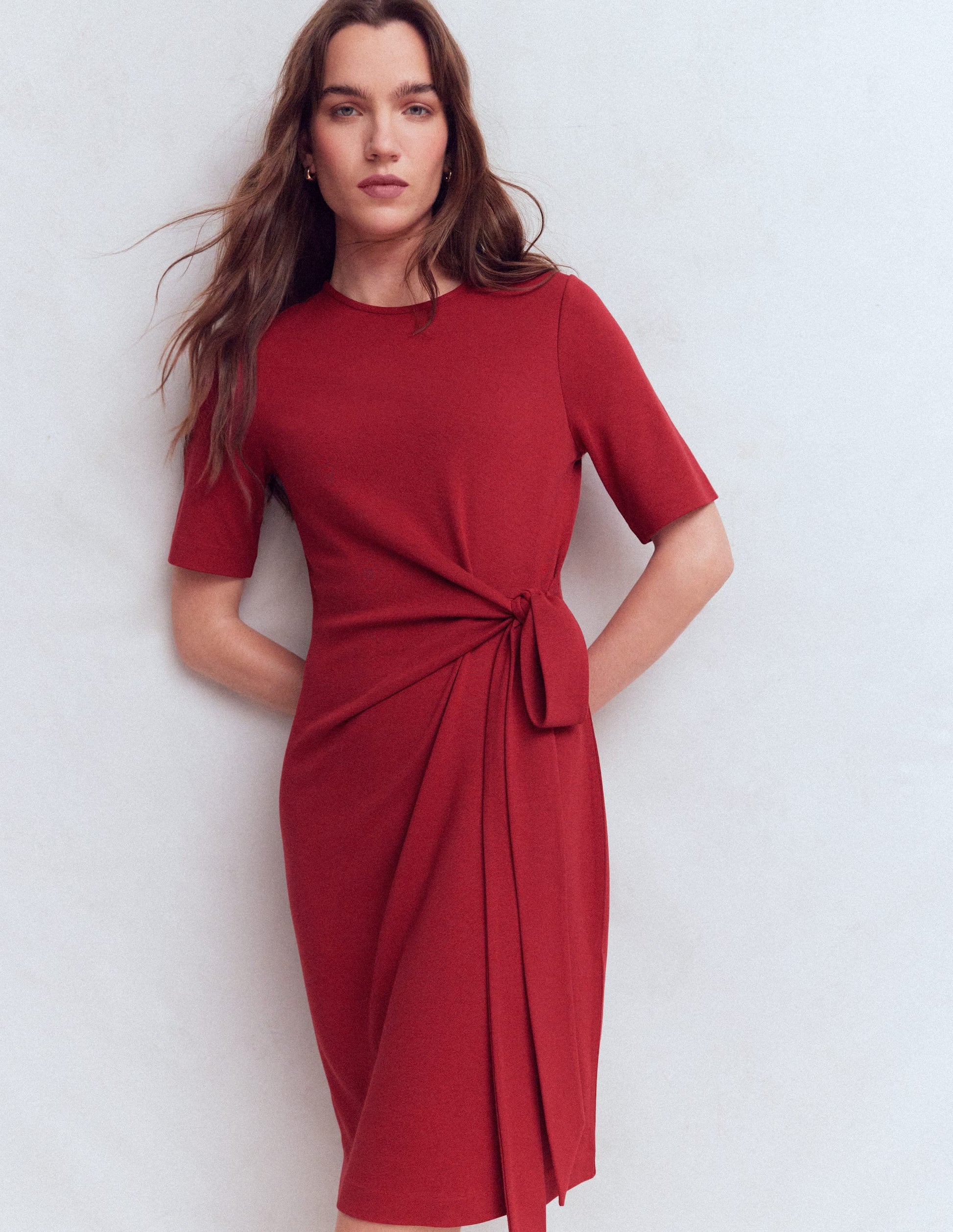 Zinnia Tie Jersey Short Dress-Rich Chestnut-2