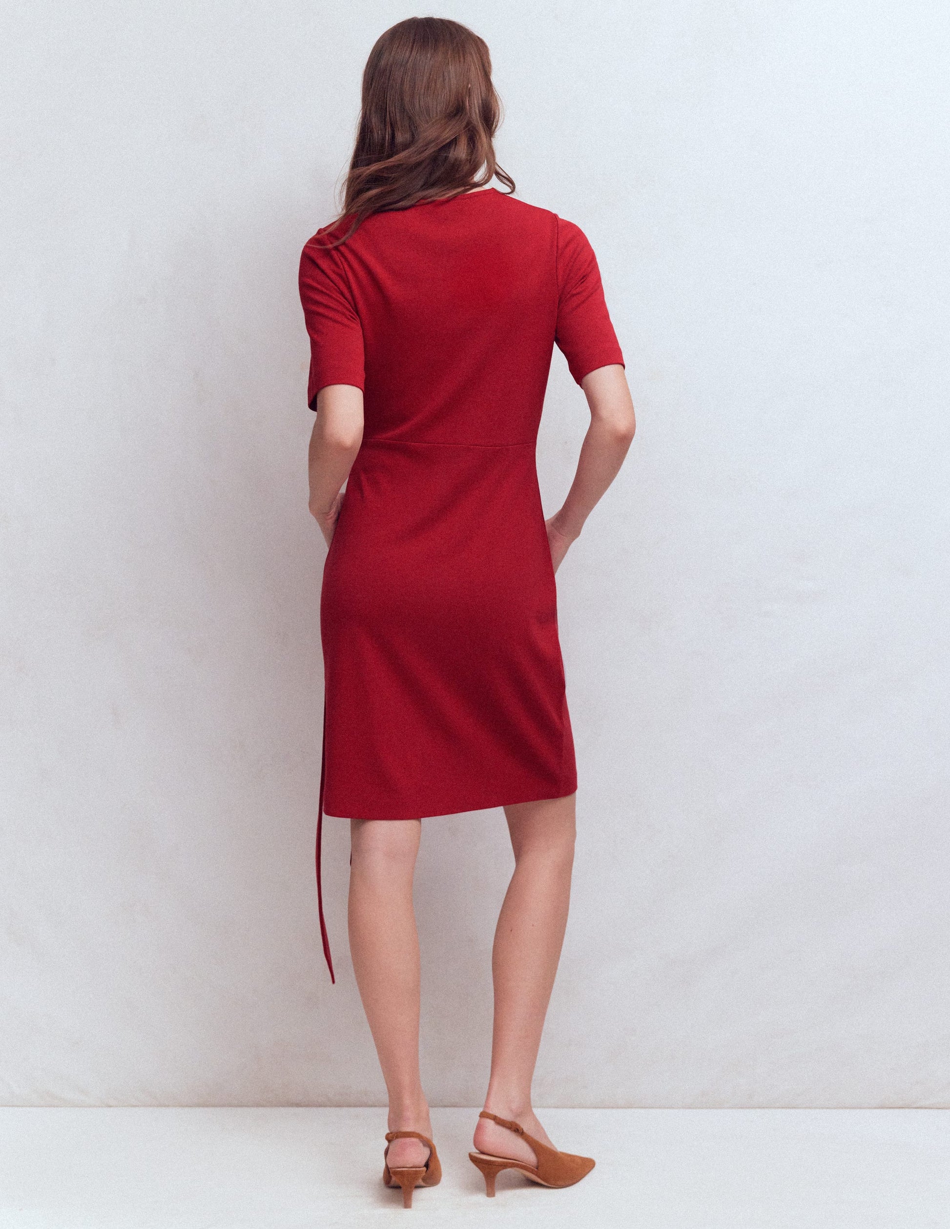 Zinnia Tie Jersey Short Dress-Rich Chestnut-3
