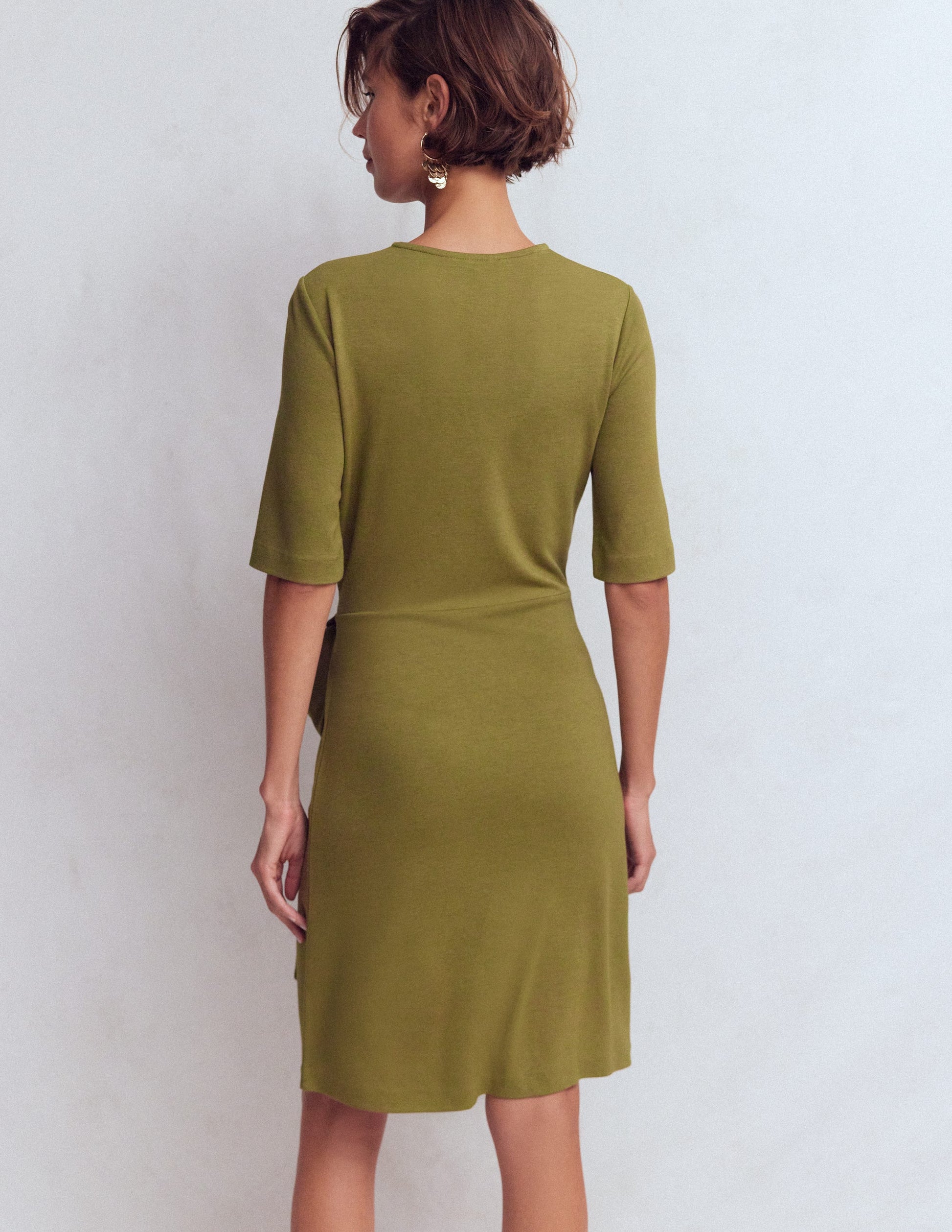 Zinnia Tie Jersey Short Dress-Olive-3