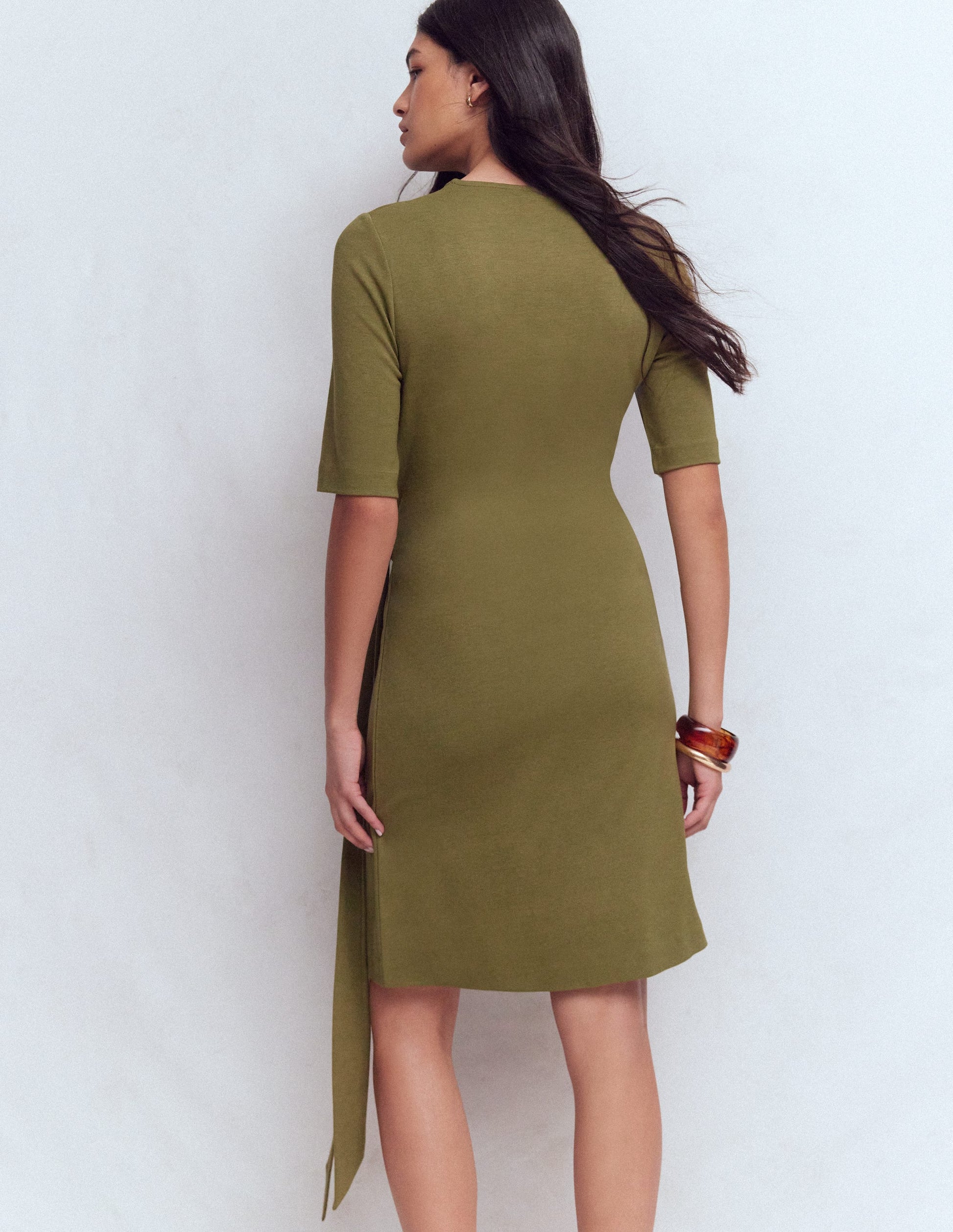 Zinnia Tie Jersey Short Dress-Olive-7
