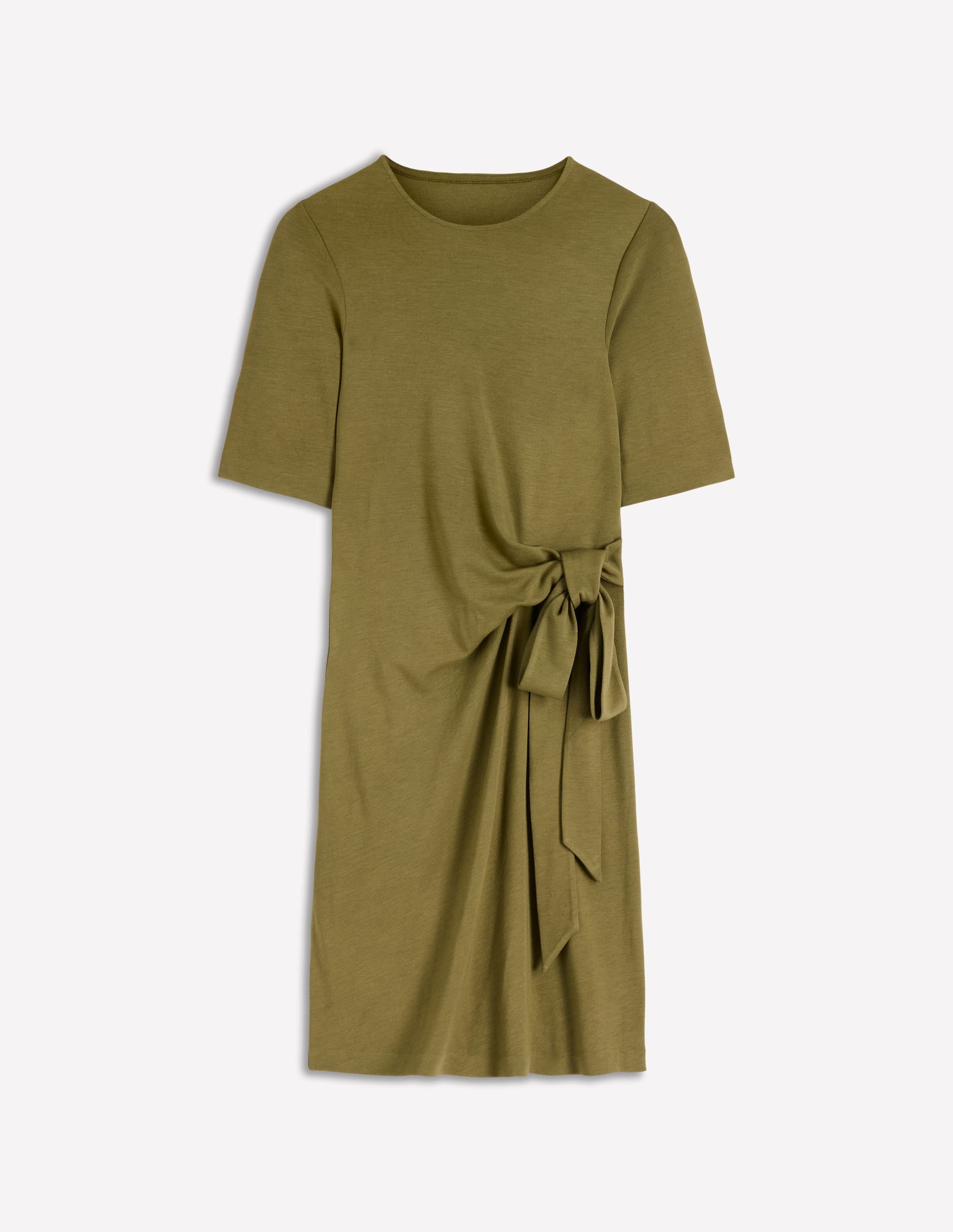 Zinnia Tie Jersey Short Dress-Olive - Image 10