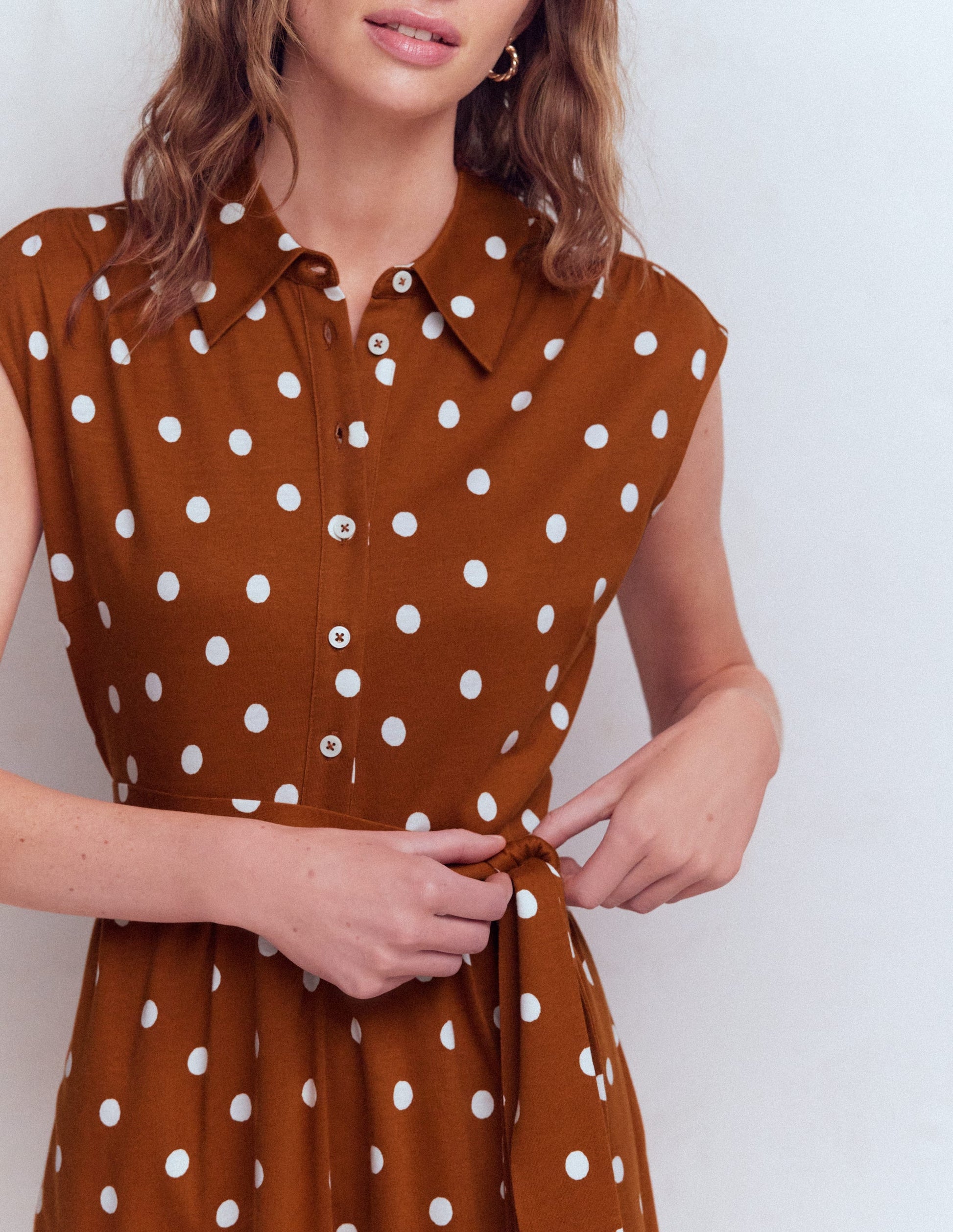 Honor Short Jersey Shirt Dress-Cognac, Painted Dot Spaced-2