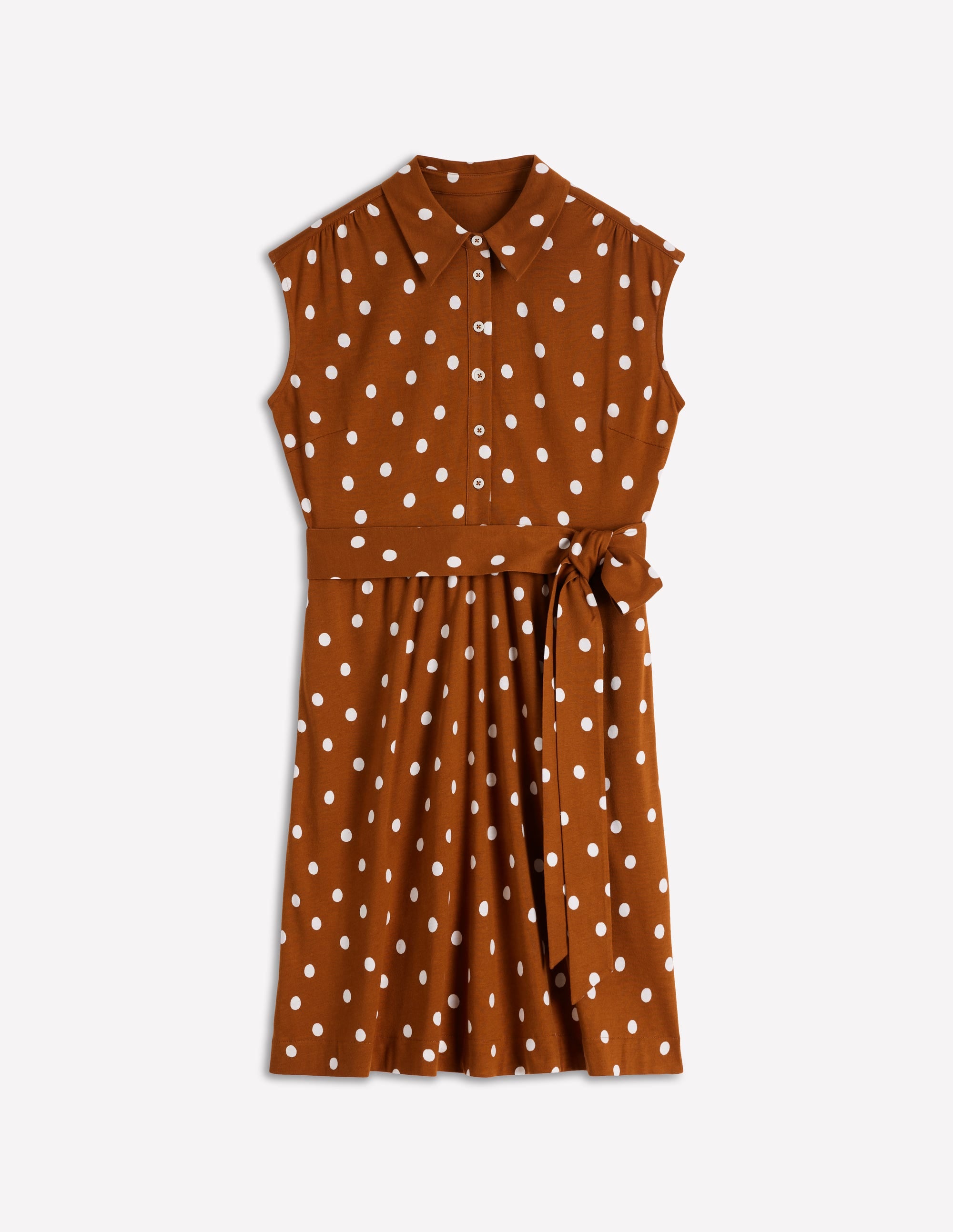 Honor Short Jersey Shirt Dress-Cognac, Painted Dot Spaced - Image 7