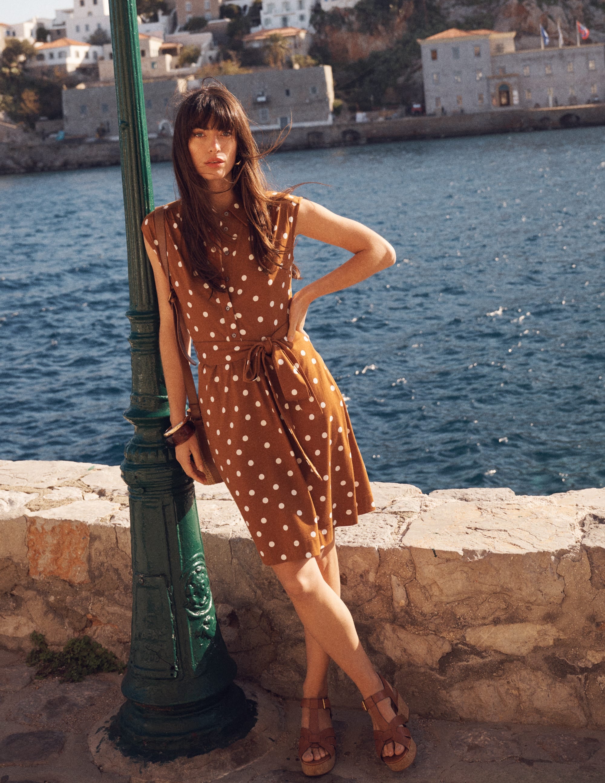 Honor Short Jersey Shirt Dress-Cognac, Painted Dot Spaced - Image 6