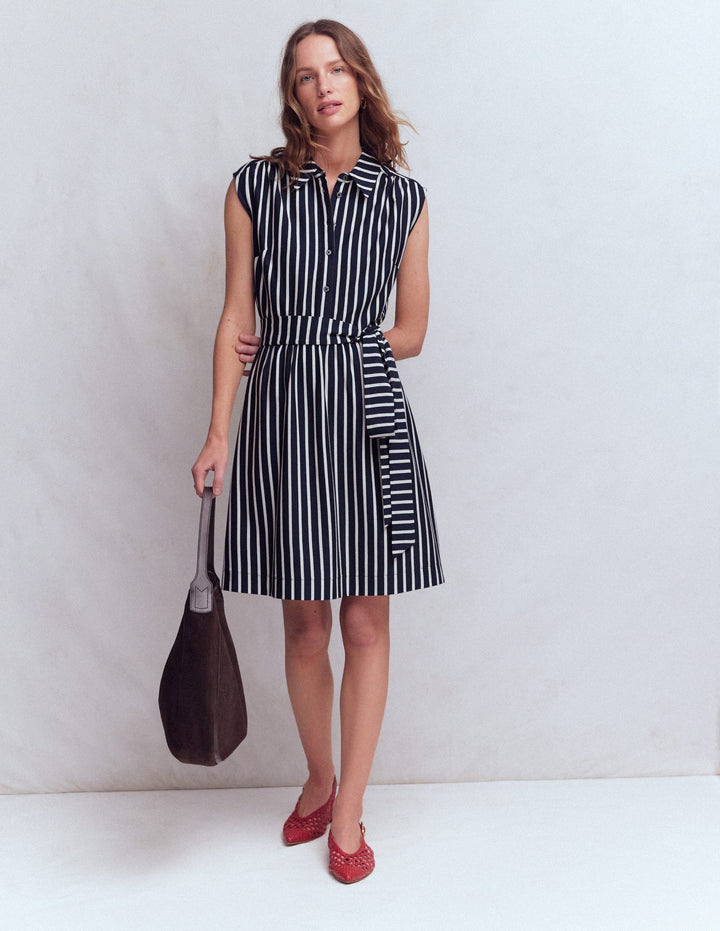 Honor Short Jersey Shirt Dress-Navy and White Stripe