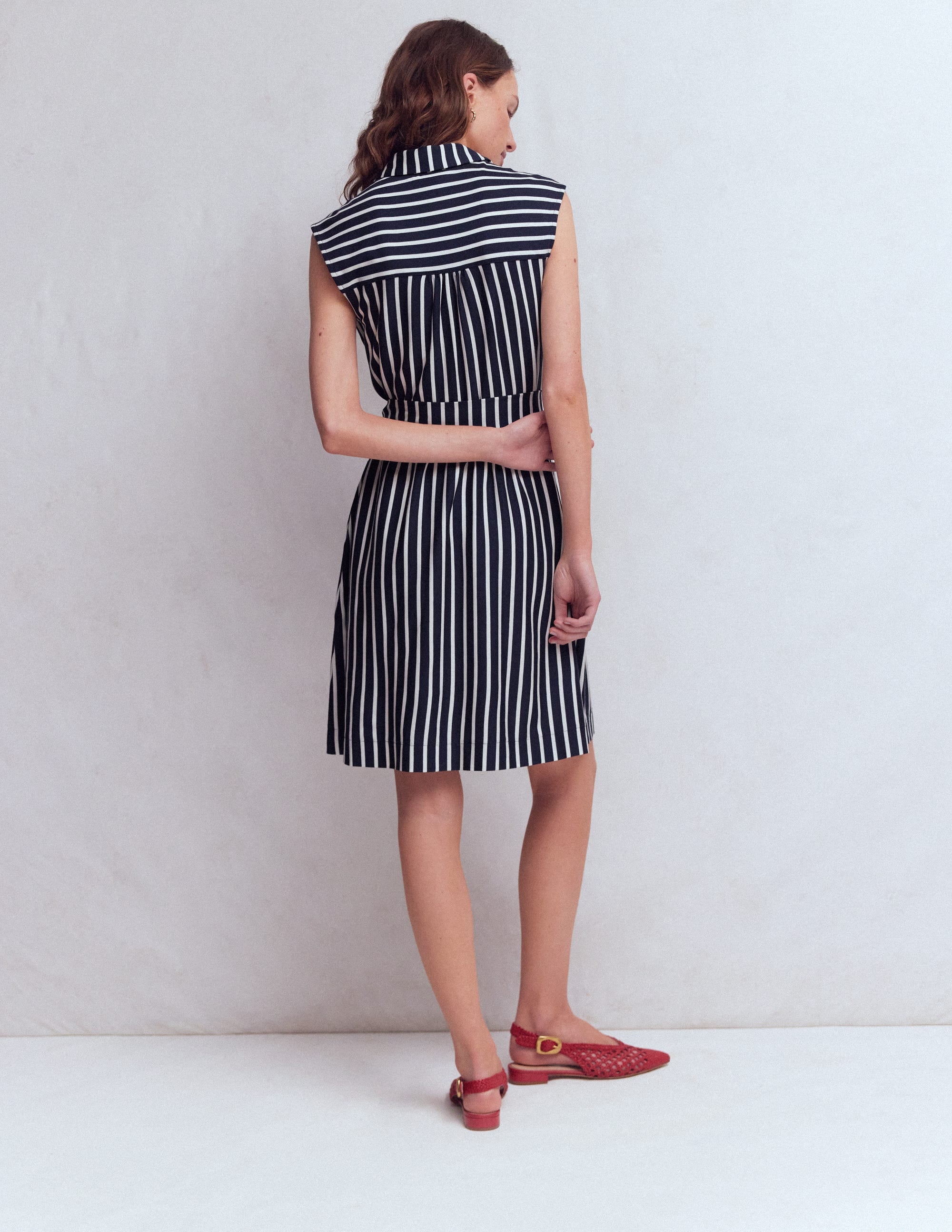 Honor Short Jersey Shirt Dress-Navy and White Stripe - Image 3
